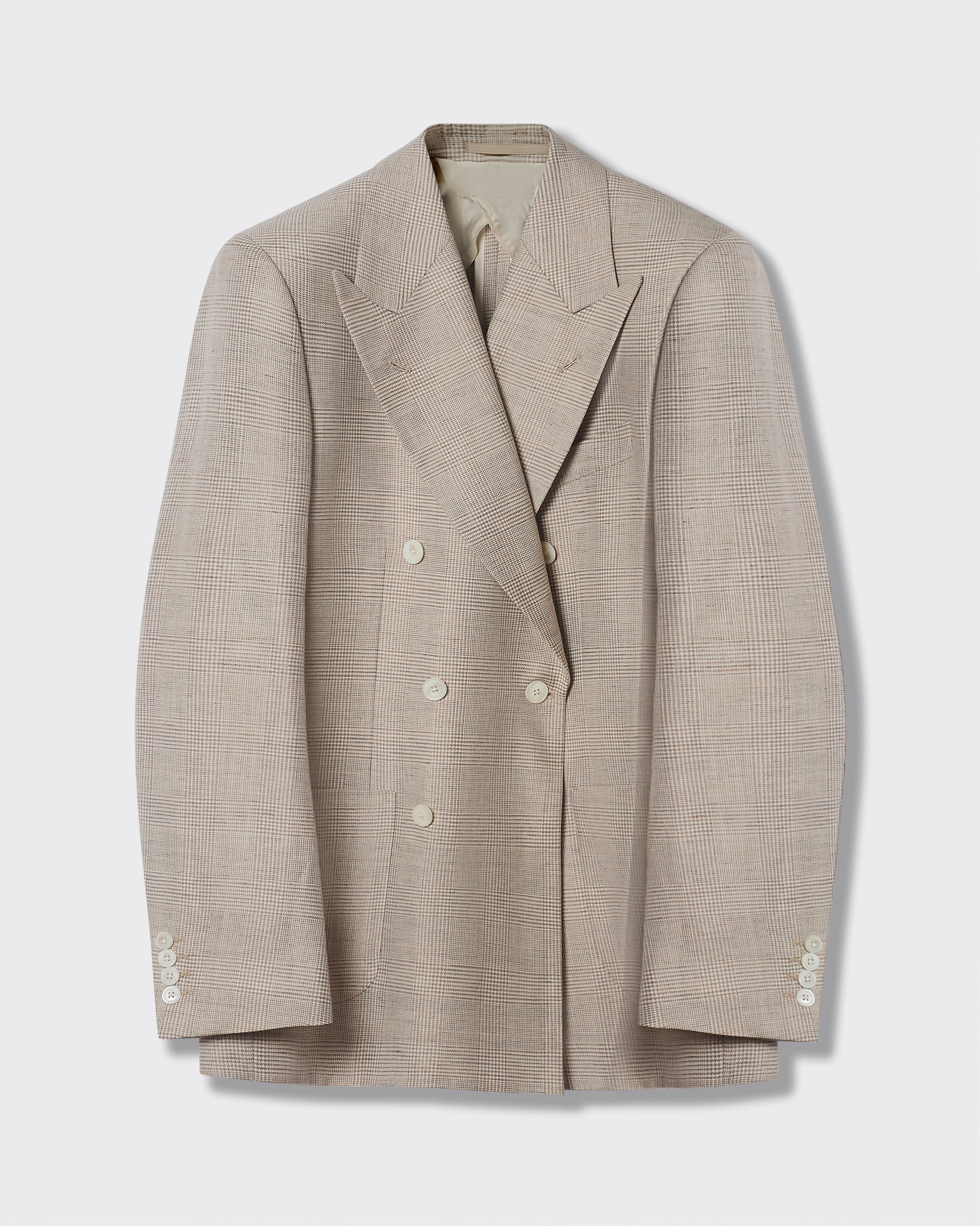 Hadley Wool & Linen Check Double Breasted Blazer Neutral Check