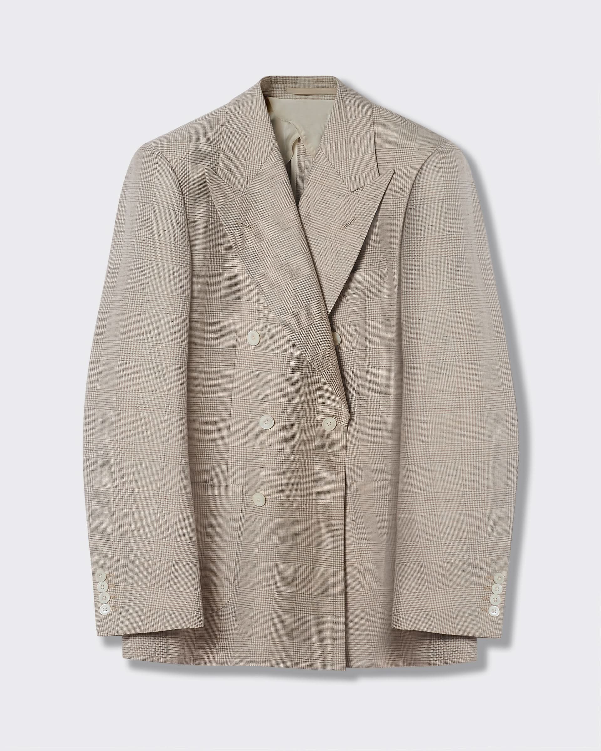 Hadley Wool & Linen Check Double Breasted Blazer Neutral Check