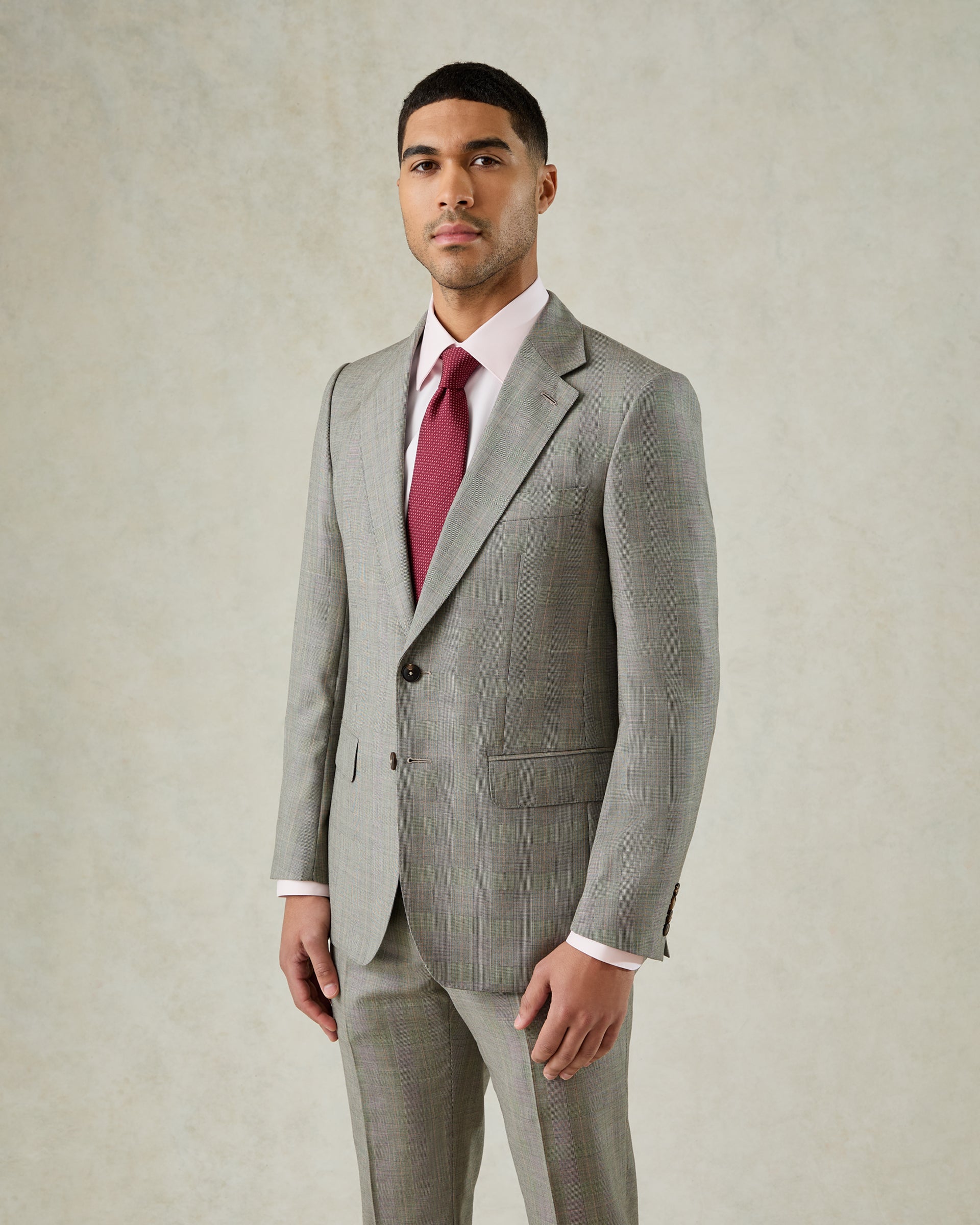 Bass Wool Prince of Wales Check Suit Jacket Grey