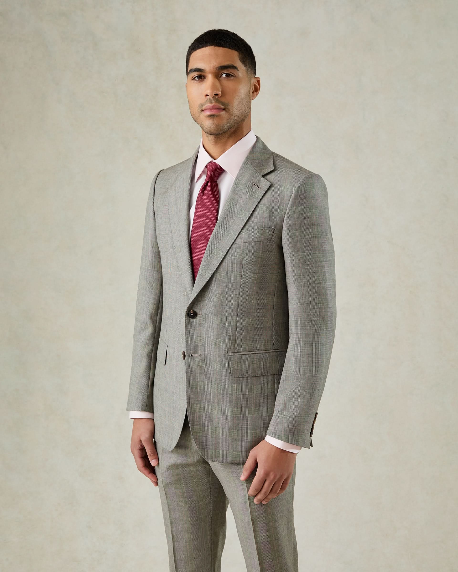 Bass Wool Prince of Wales Check Suit Grey