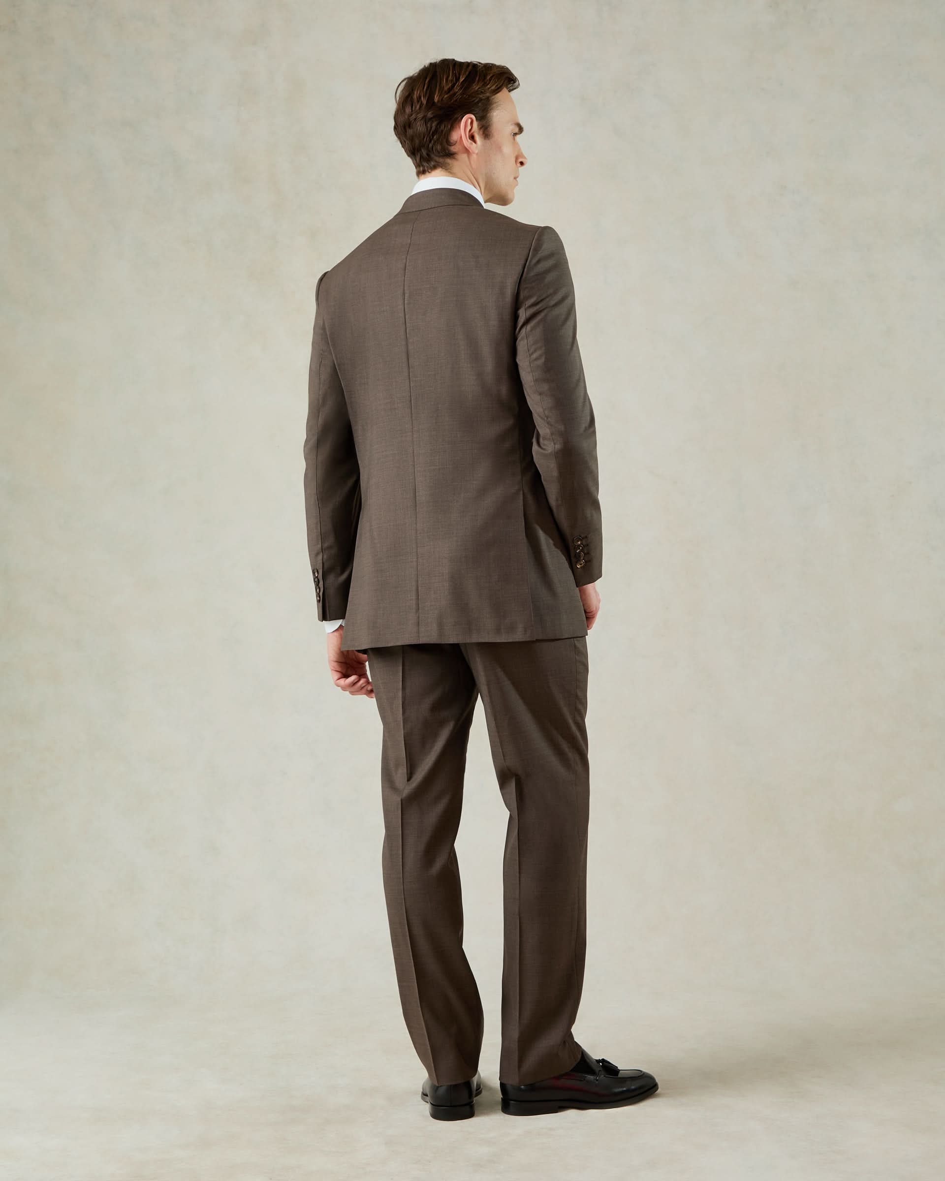 Burton Wool & Cashmere Double Breasted Peak Suit Dark Brown