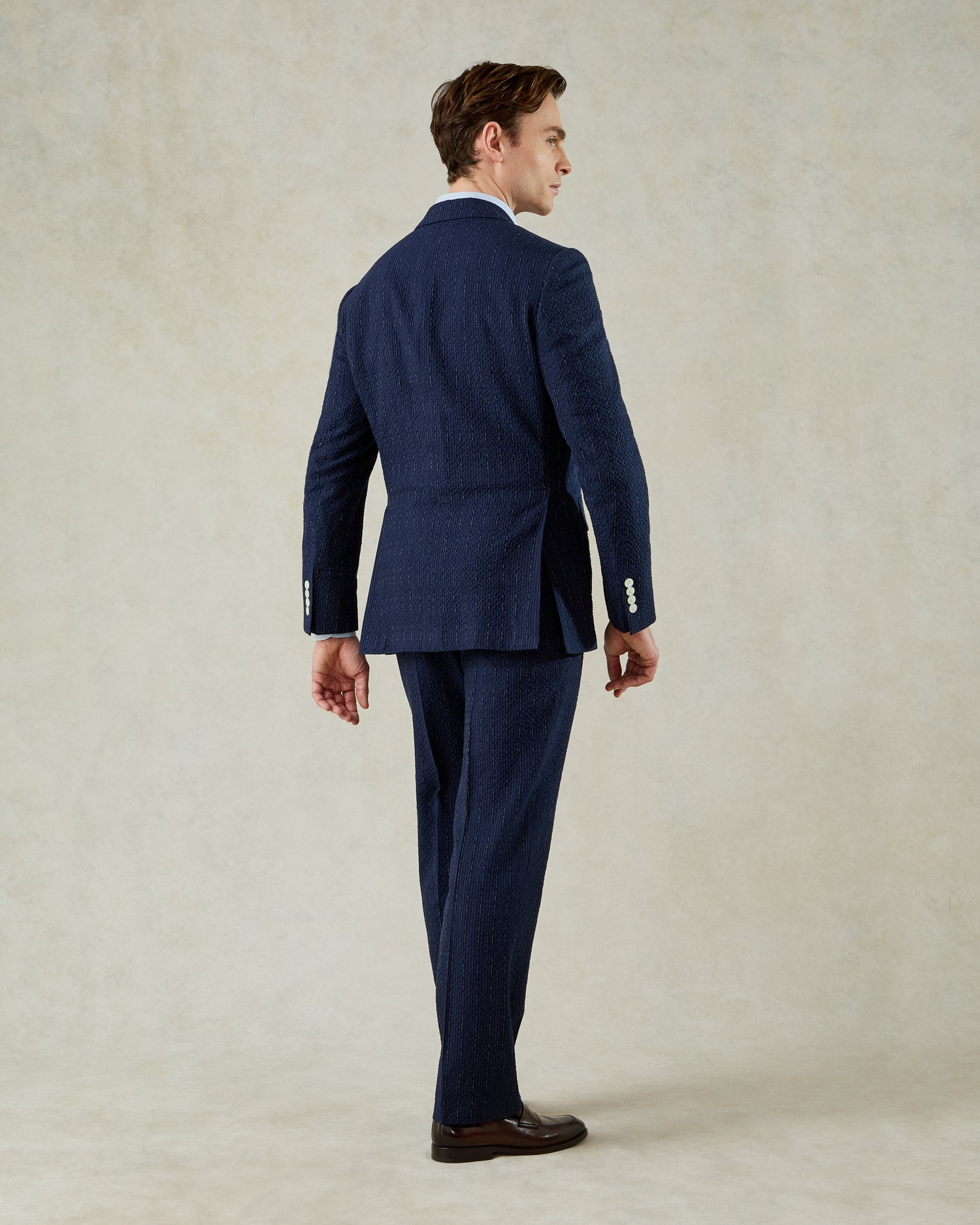 Harrison Virgin Wool Silk Linen Elastane Morse Code Suit Navy