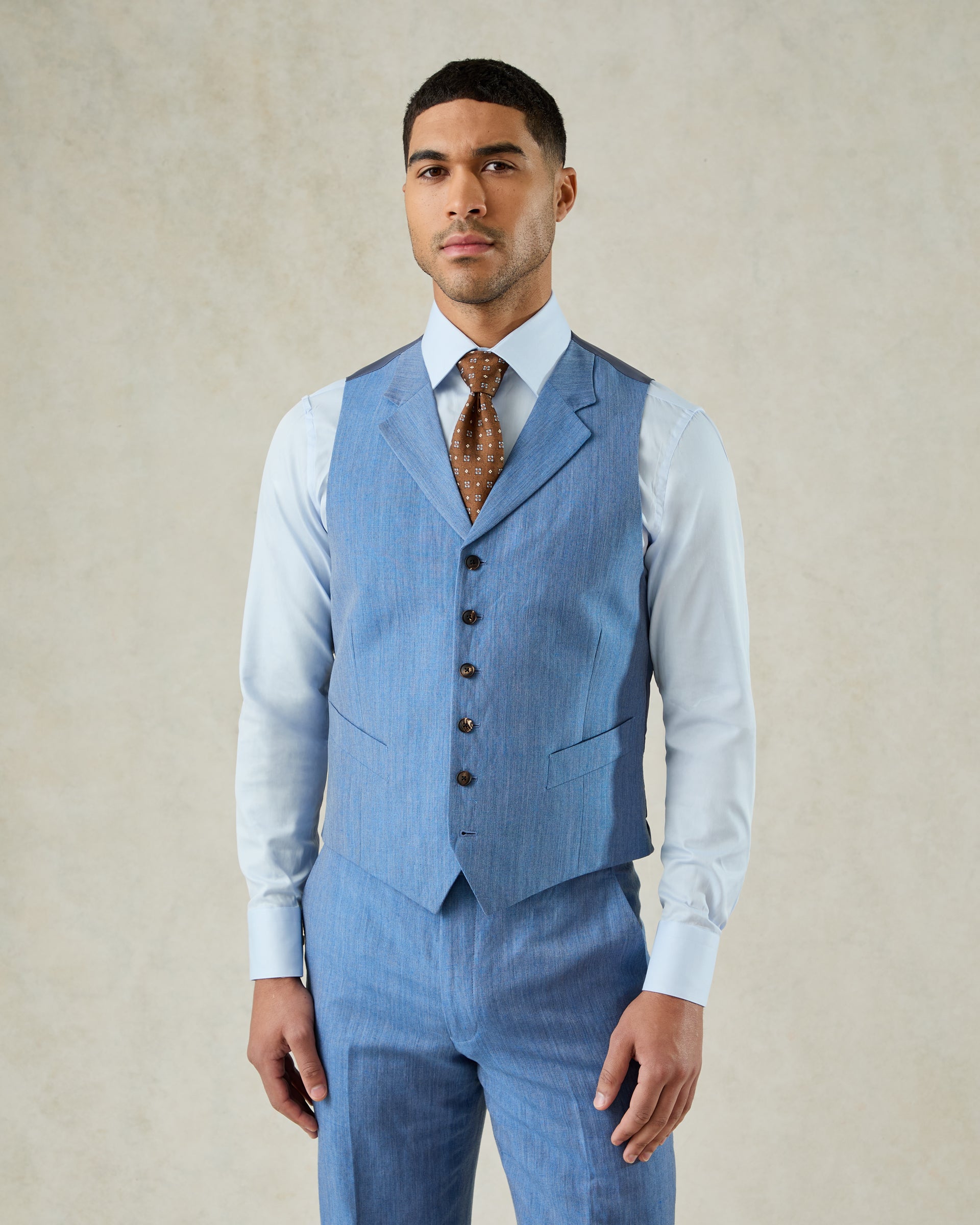 Wilson Linen Waistcoat Mid Blue