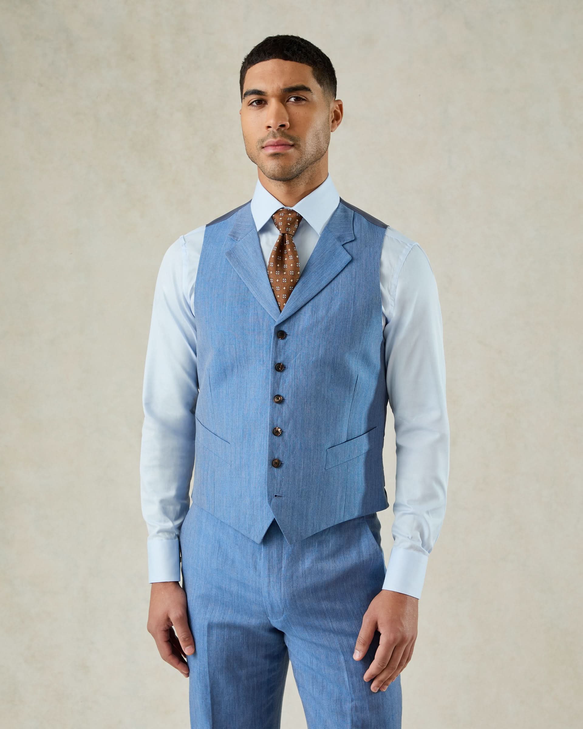 Wilson Linen Waistcoat Mid Blue