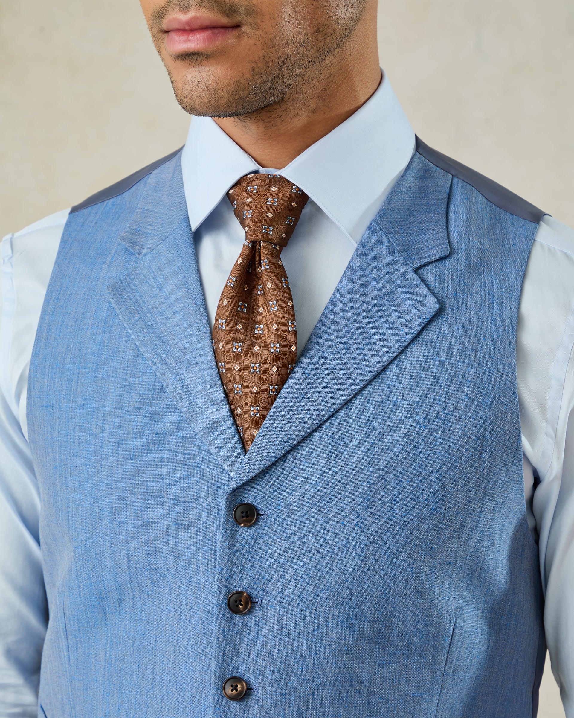 Wilson Linen Waistcoat Mid Blue