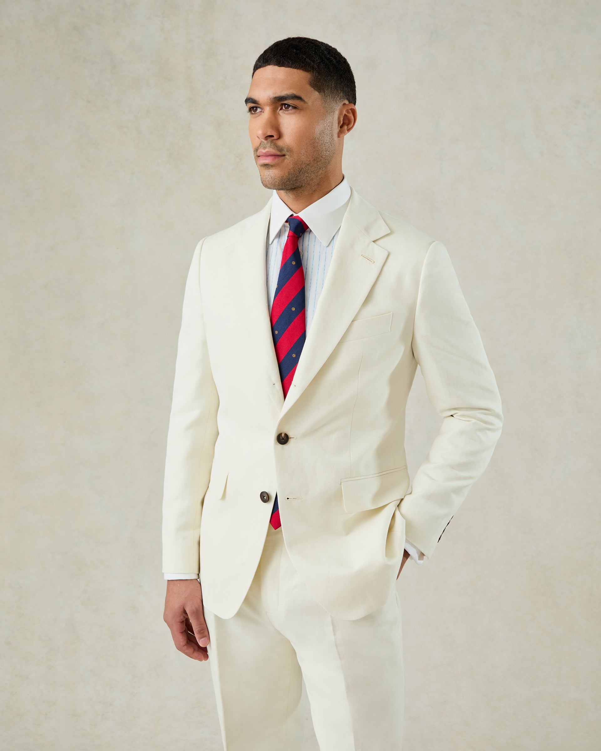 Pearce Cotton & Linen Herringbone Suit Jacket White
