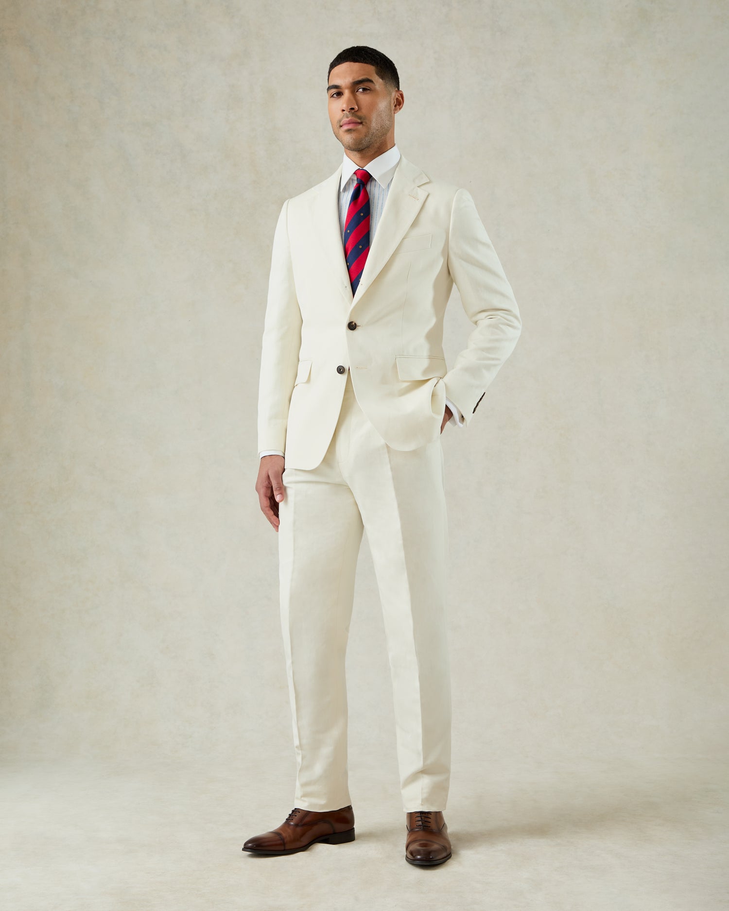 Pearce Cotton & Linen Herringbone Suit White