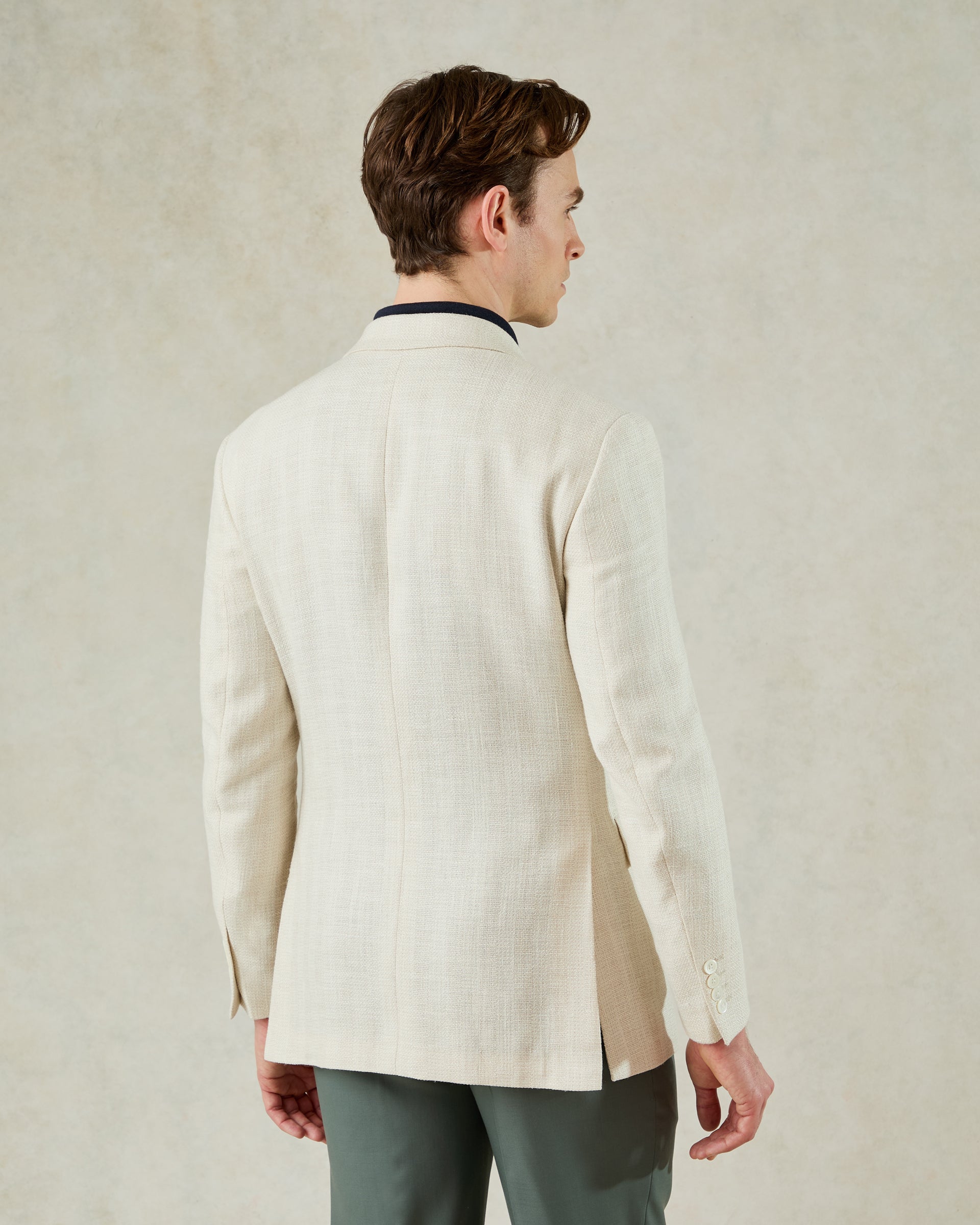 Tilman Silk & Linen Double Breasted Blazer Cream