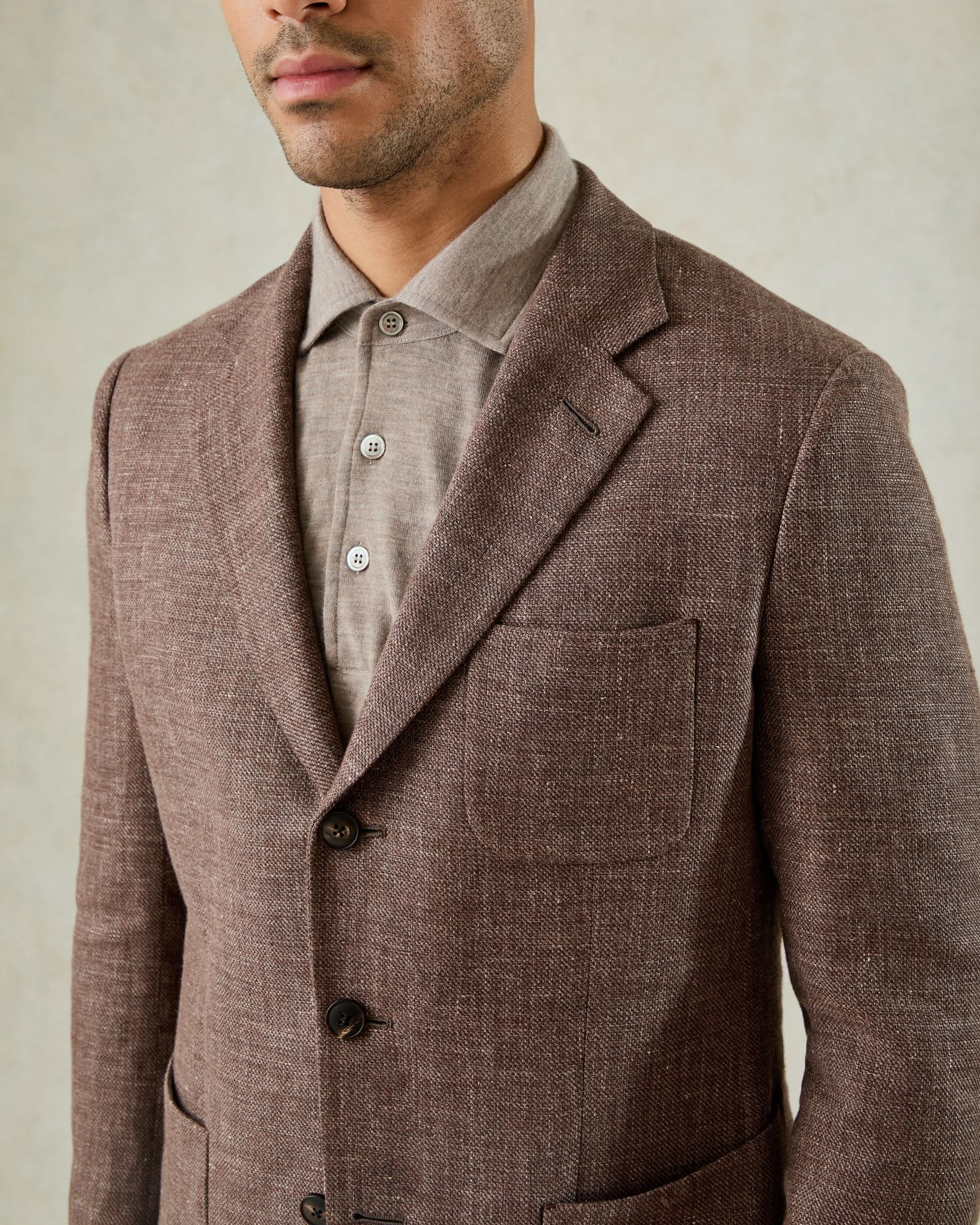 Watkins Virgin Wool Linen Hopsack Jacket Brown