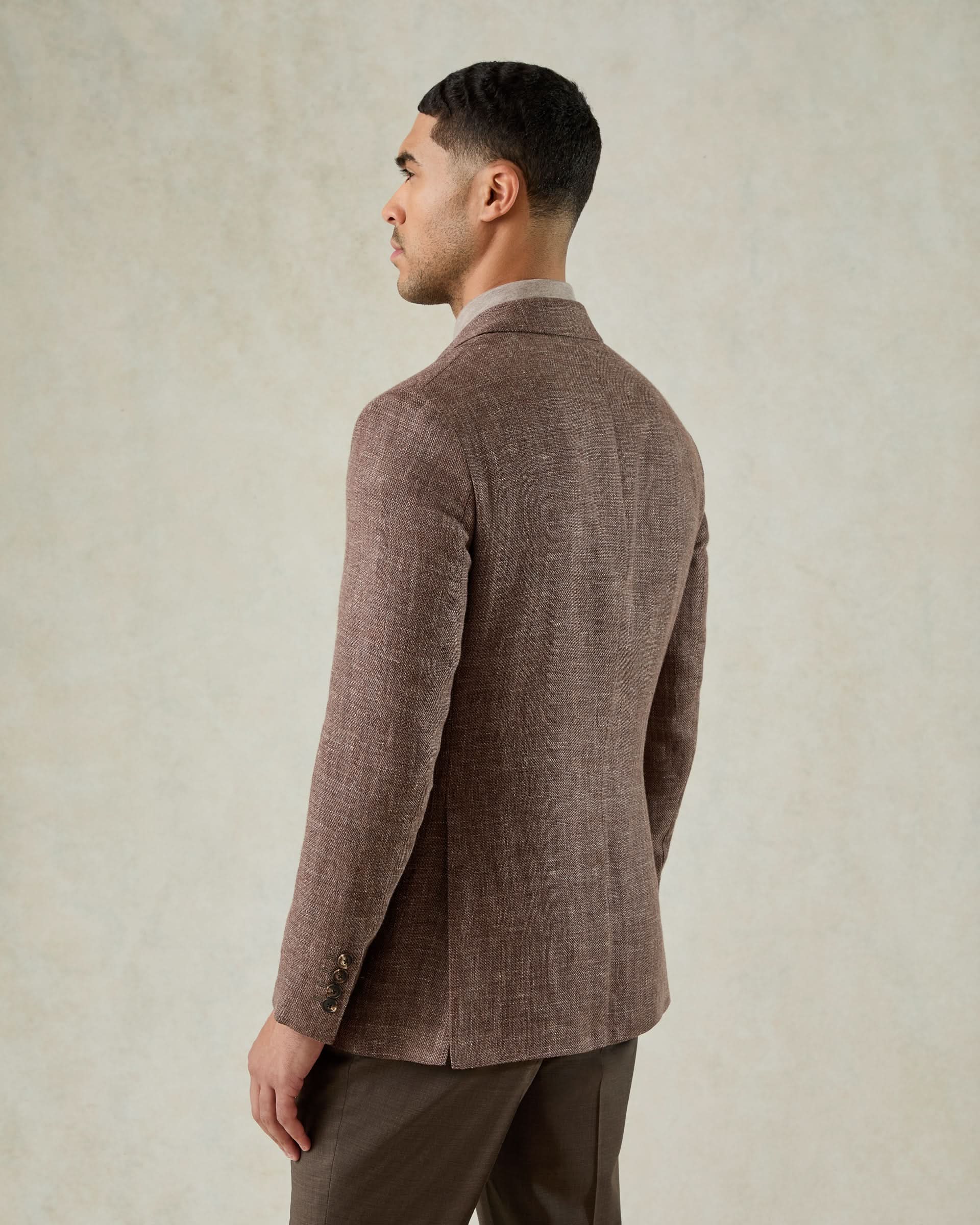 Watkins Virgin Wool Linen Hopsack Jacket Brown