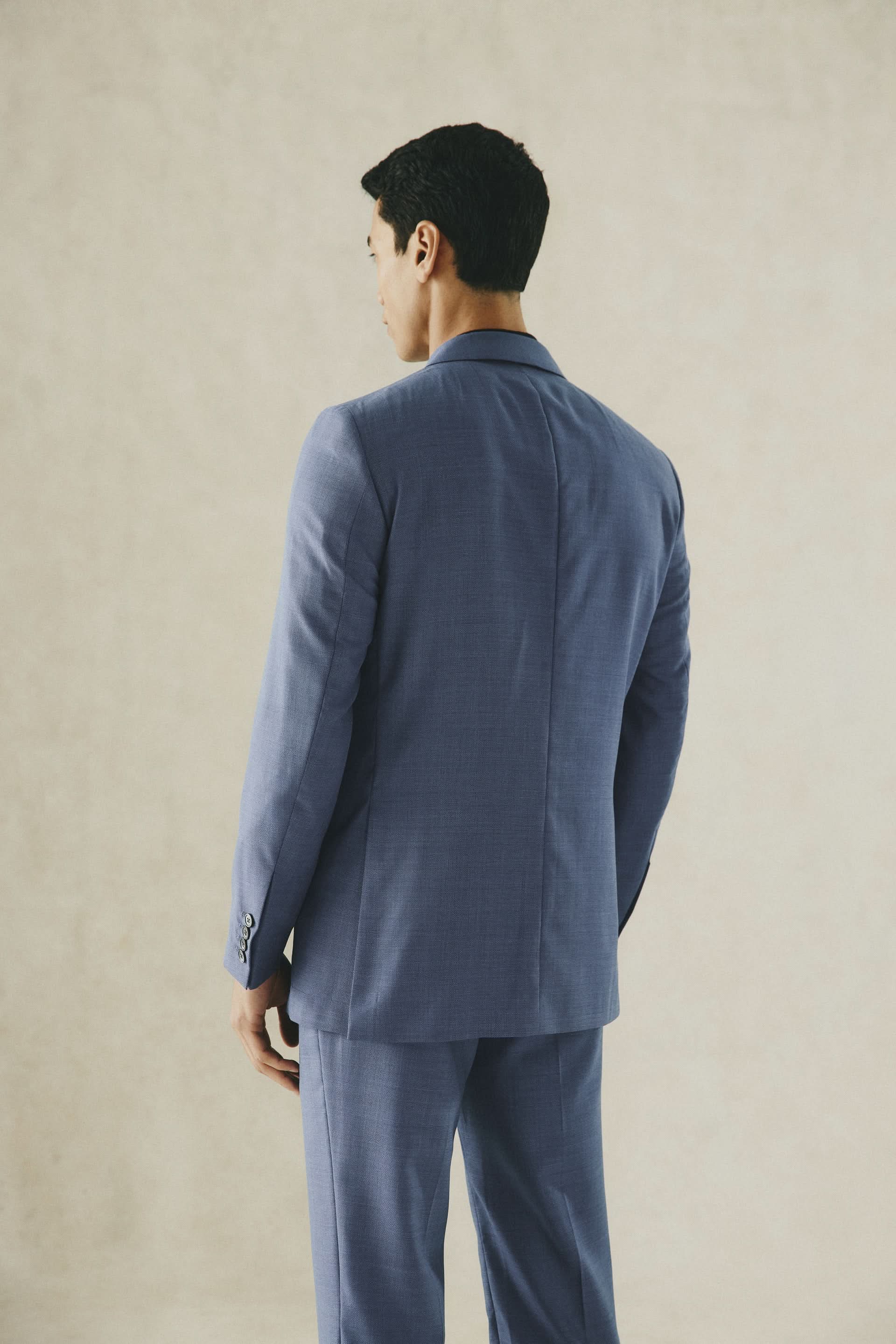 Drummond Wool Basketweave Double Breasted Jacket Blue