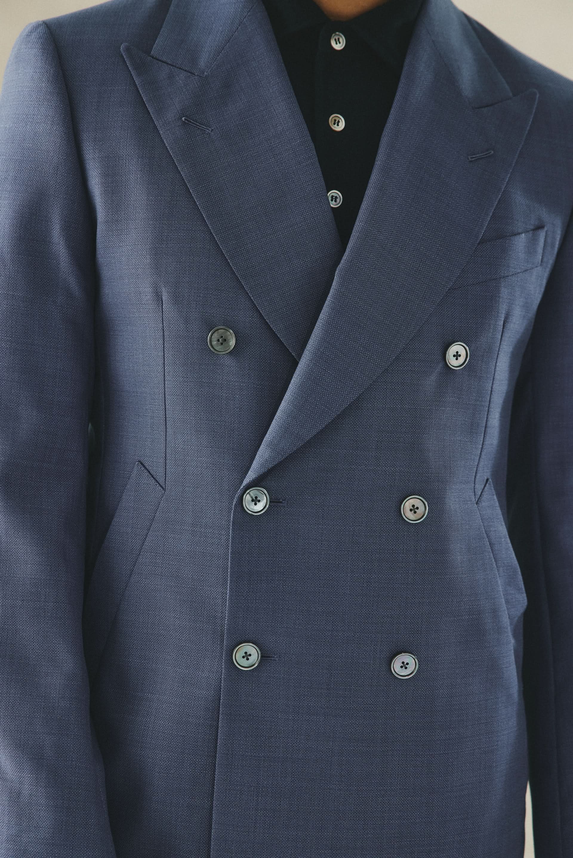 Drummond Wool Basketweave Double Breasted Jacket Blue