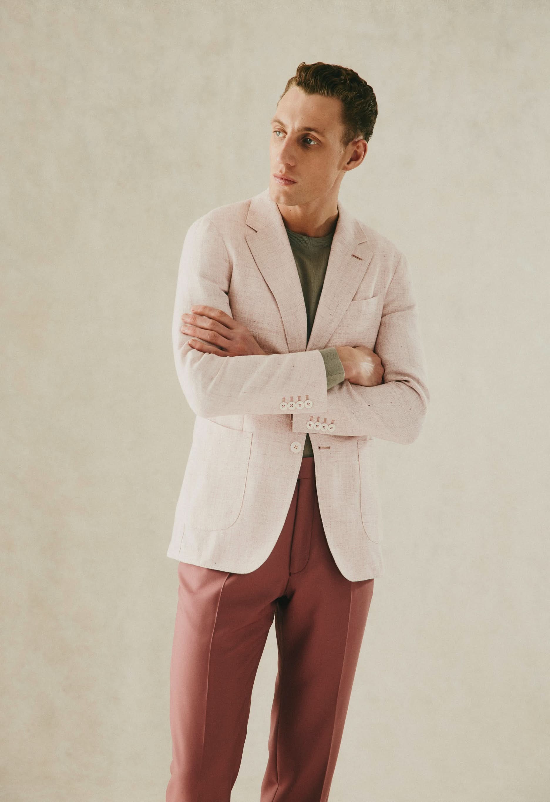 Everett Blazer Wool Linen Textured Blazer Pink