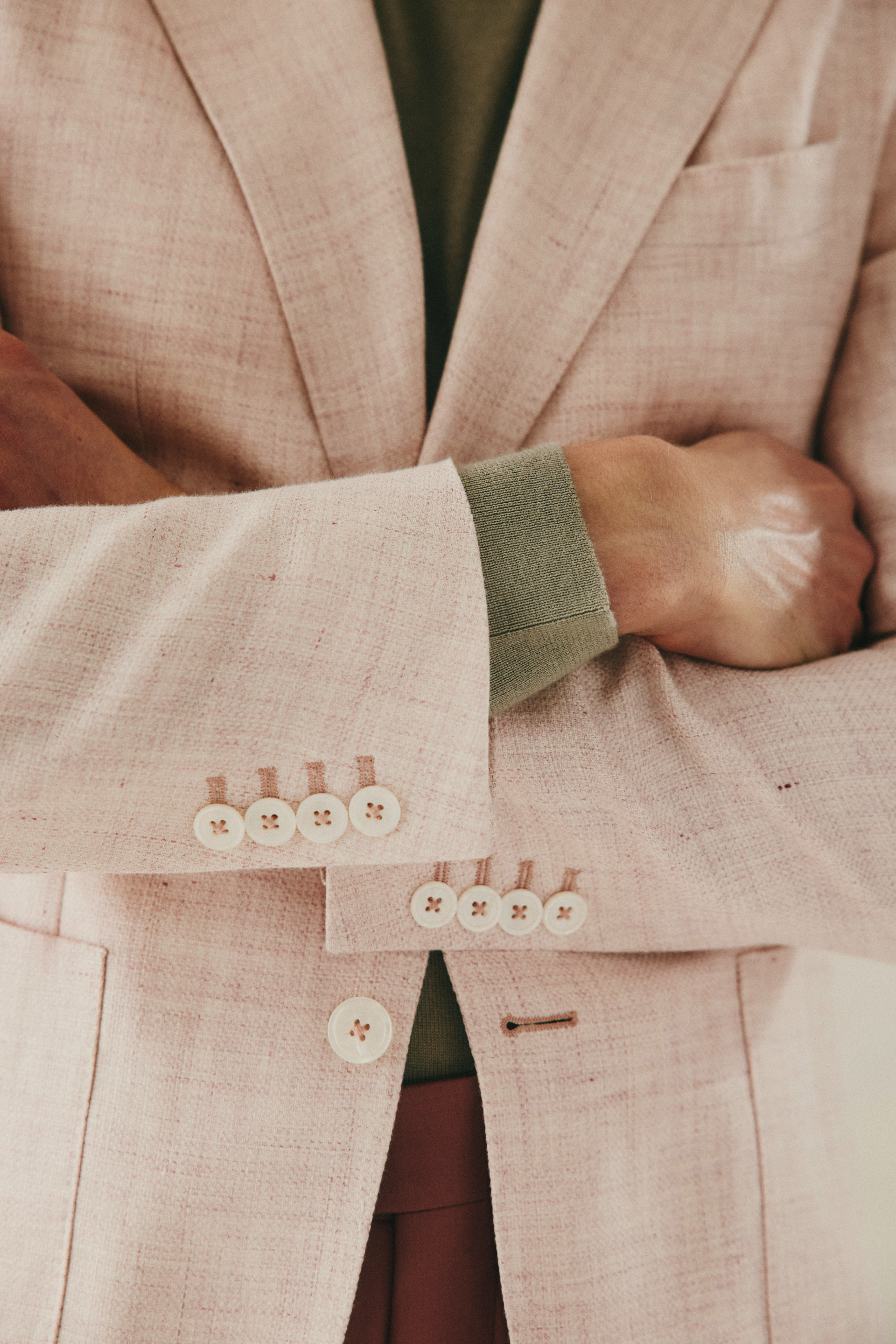 Everett Blazer Wool Linen Textured Blazer Pink