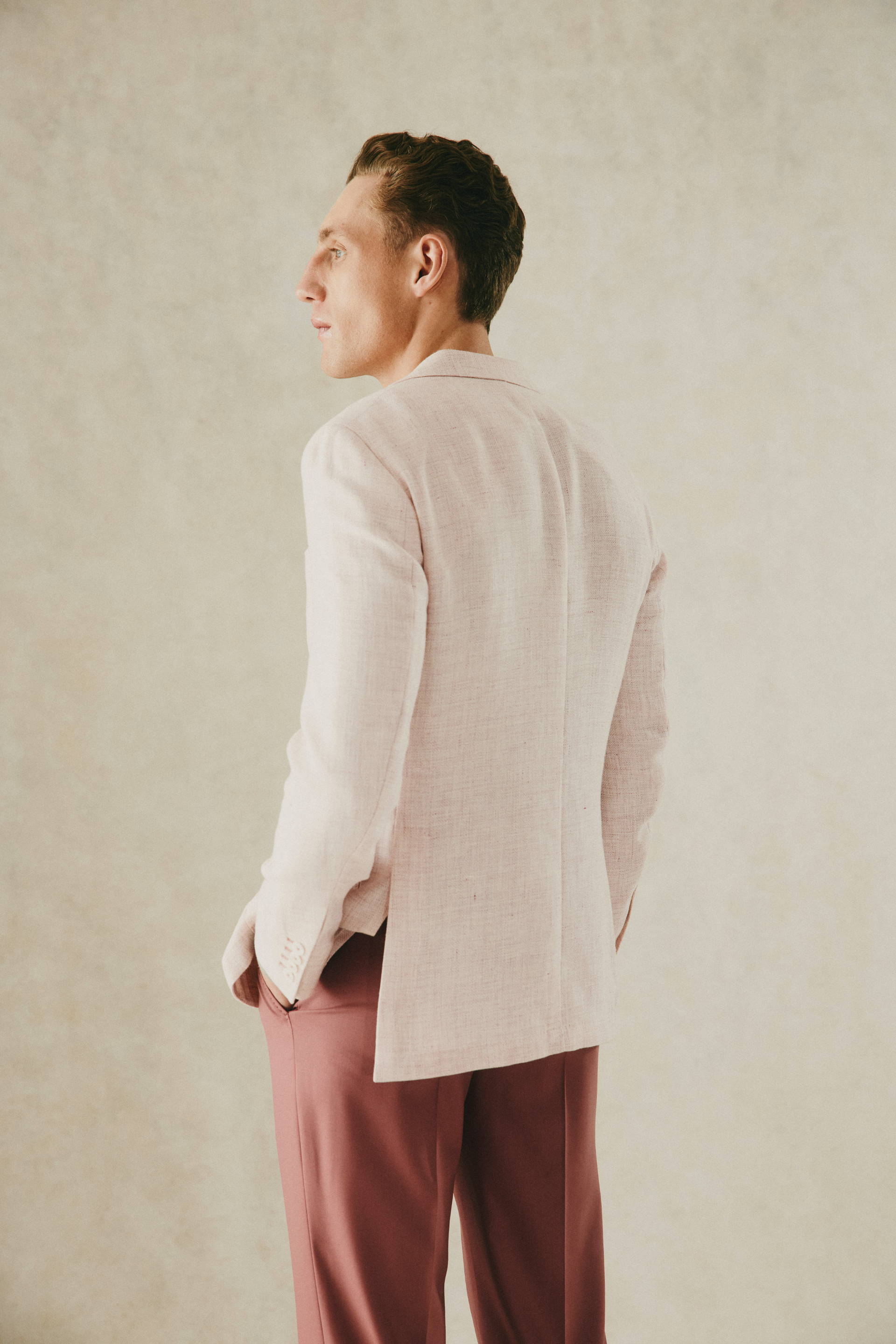 Everett Blazer Wool Linen Textured Blazer Pink