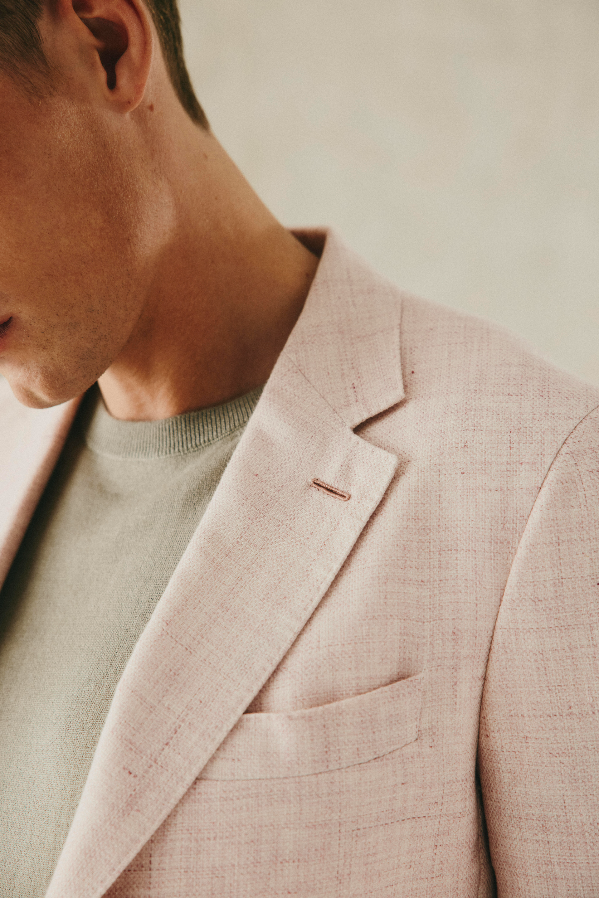 Everett Blazer Wool Linen Textured Blazer Pink