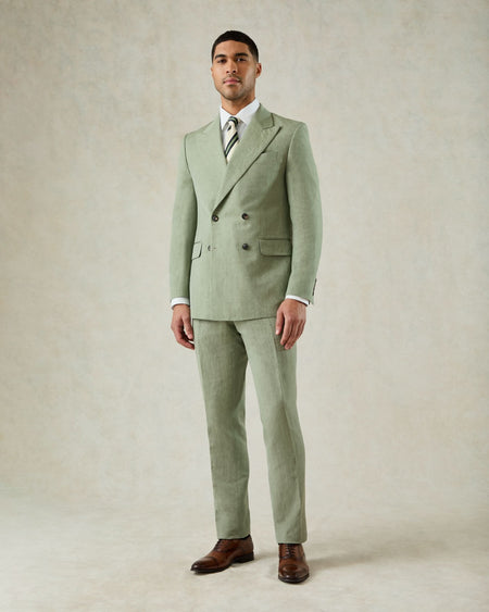 Luce Wool & Linen Double Breasted Suit Green