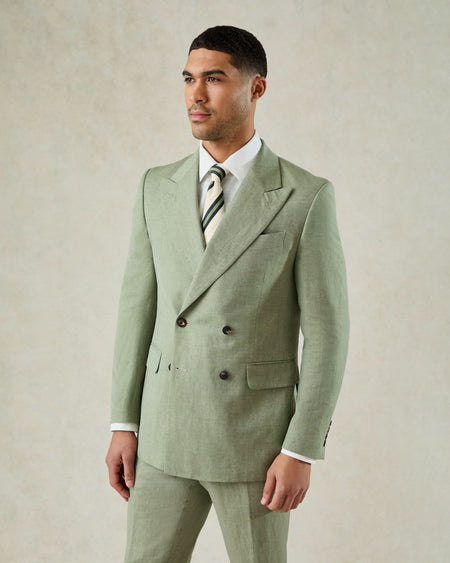 Luce Wool & Linen Double Breasted Jacket Green