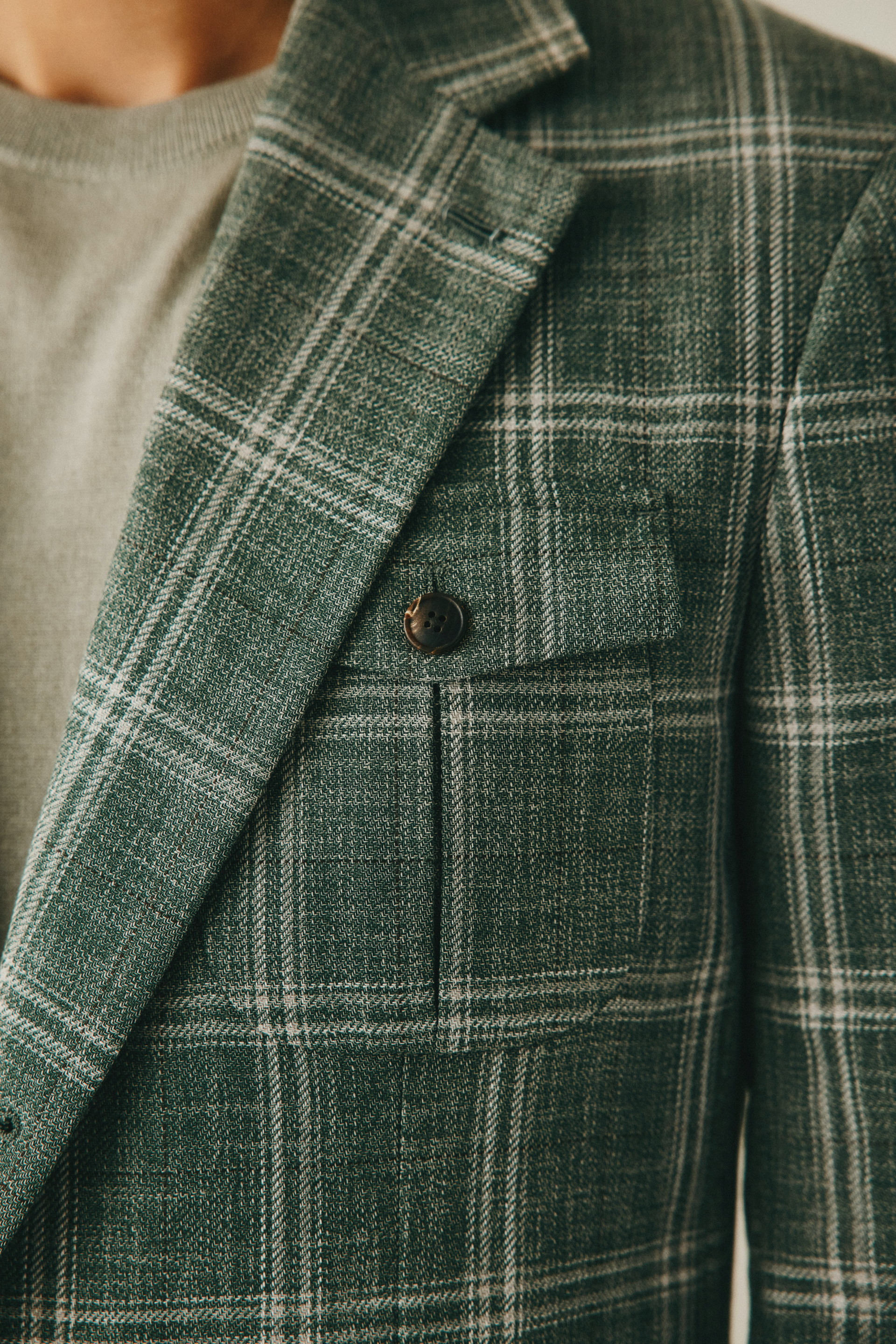 Dent Cotton Virgin Wool Check Blazer Green