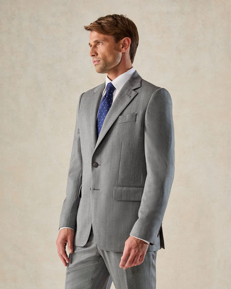 Garbet Virgin Wool Herringbone Suit Jacket Gray