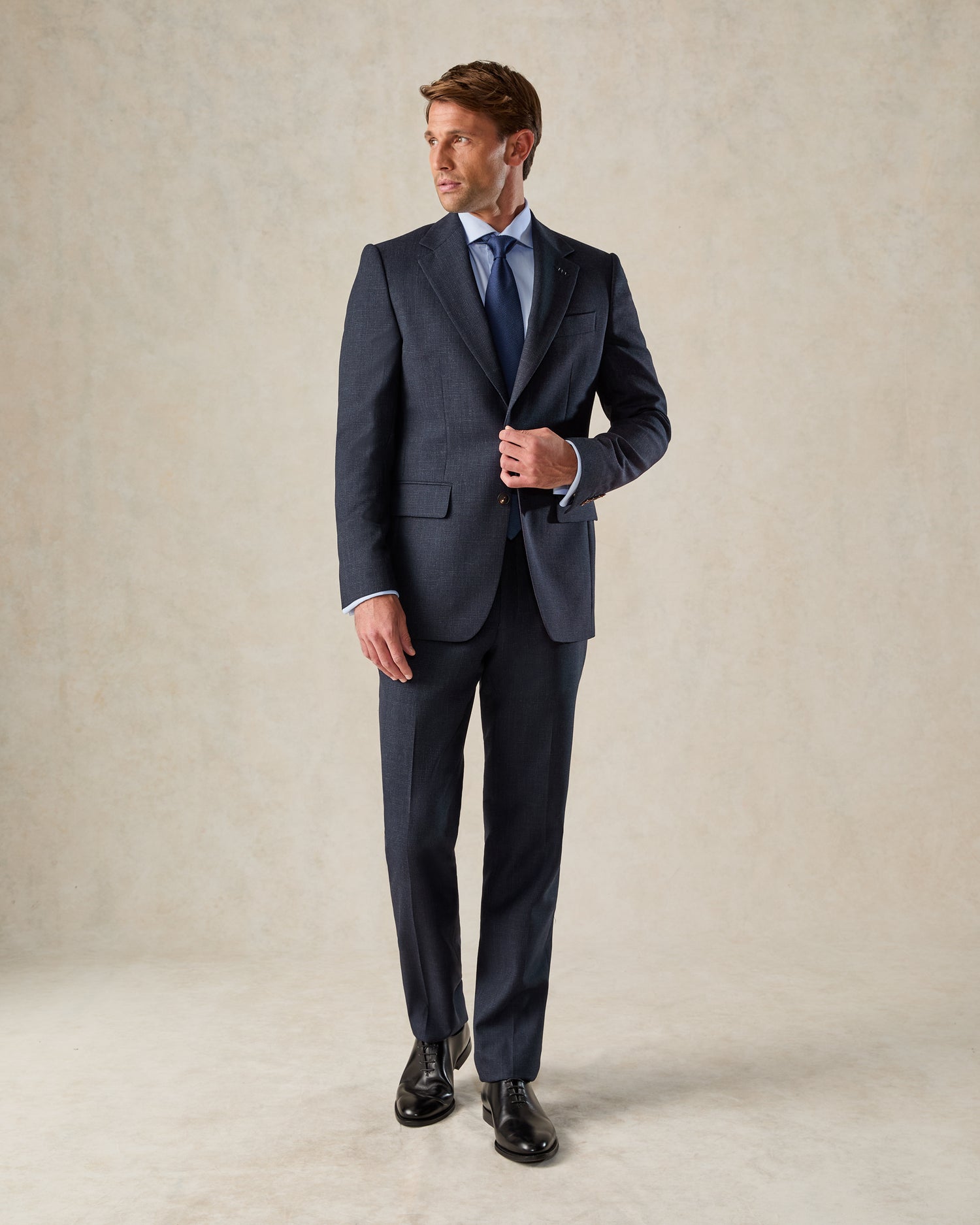 Holbech Virgin Wool Check Suit Navy