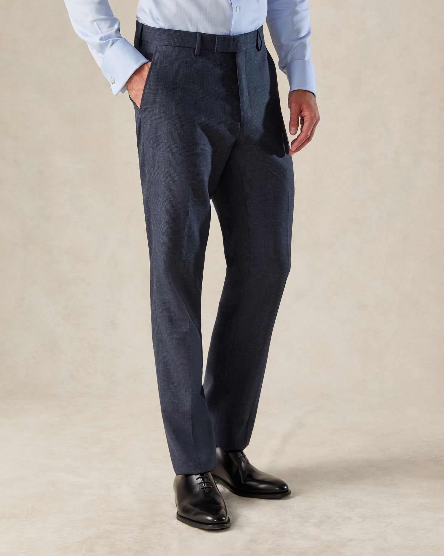 Holbech Virgin Wool Check Suit Navy