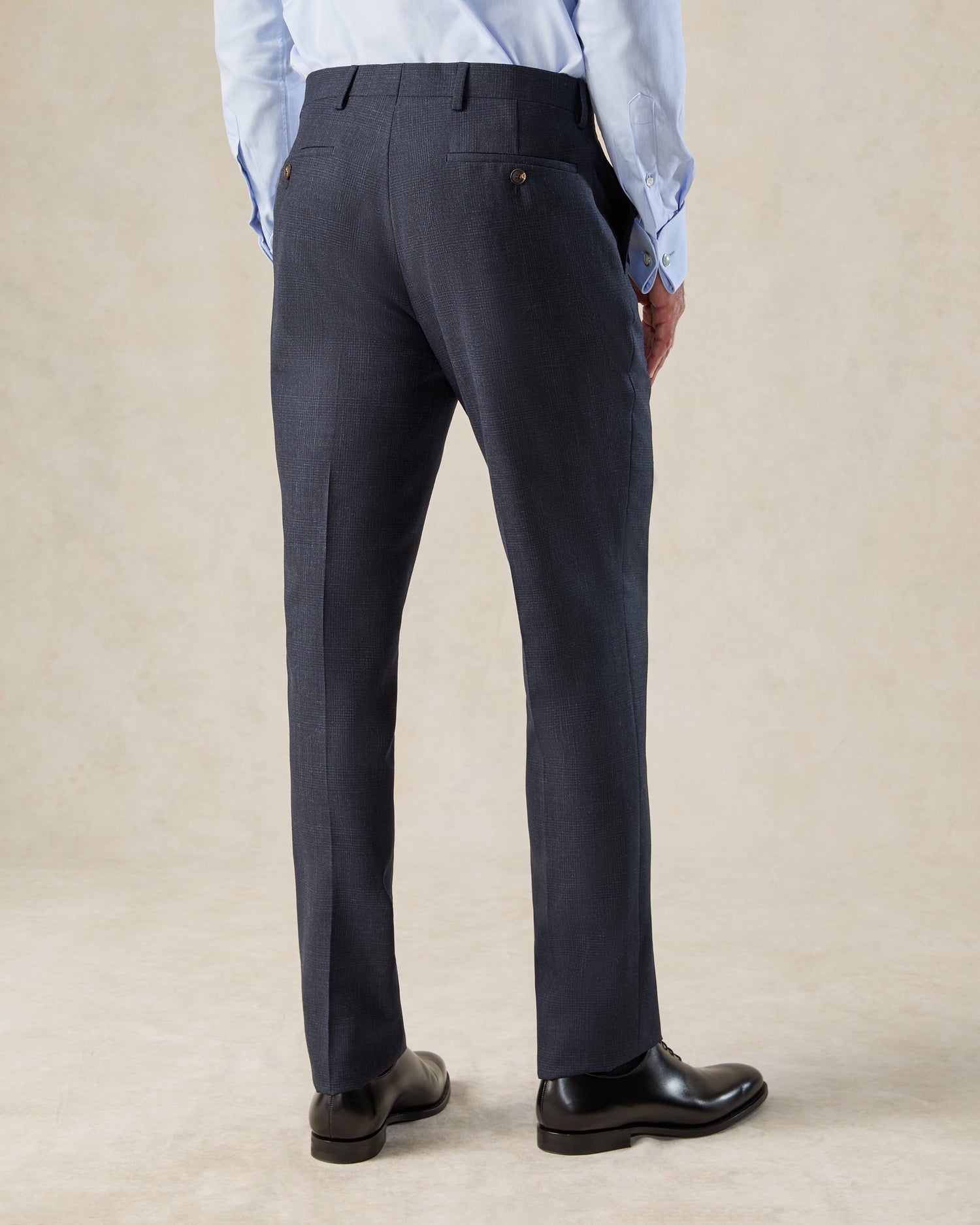 Holbech Virgin Wool Check Suit Trouser Navy