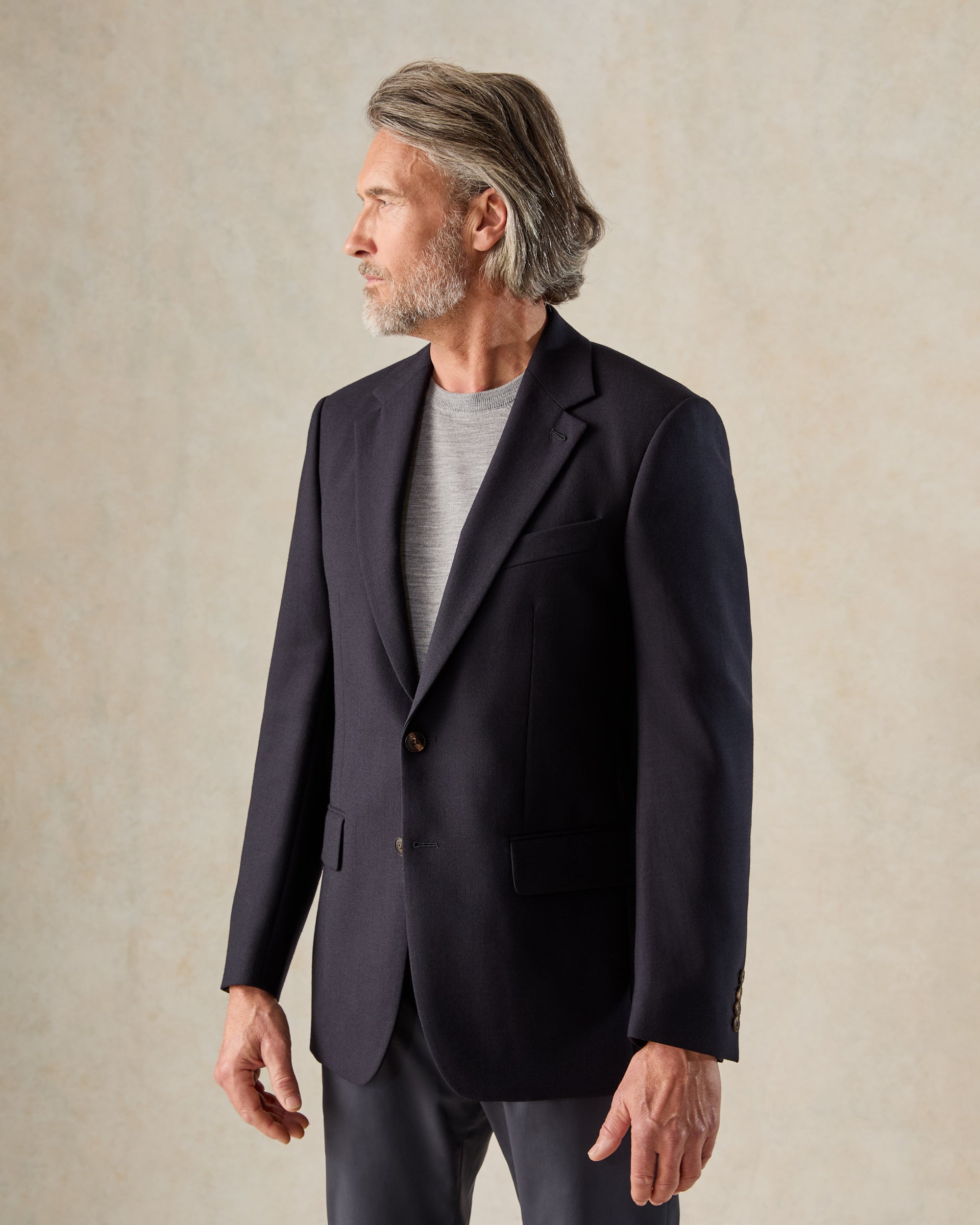 Lang Wool Fresco Blazer Navy
