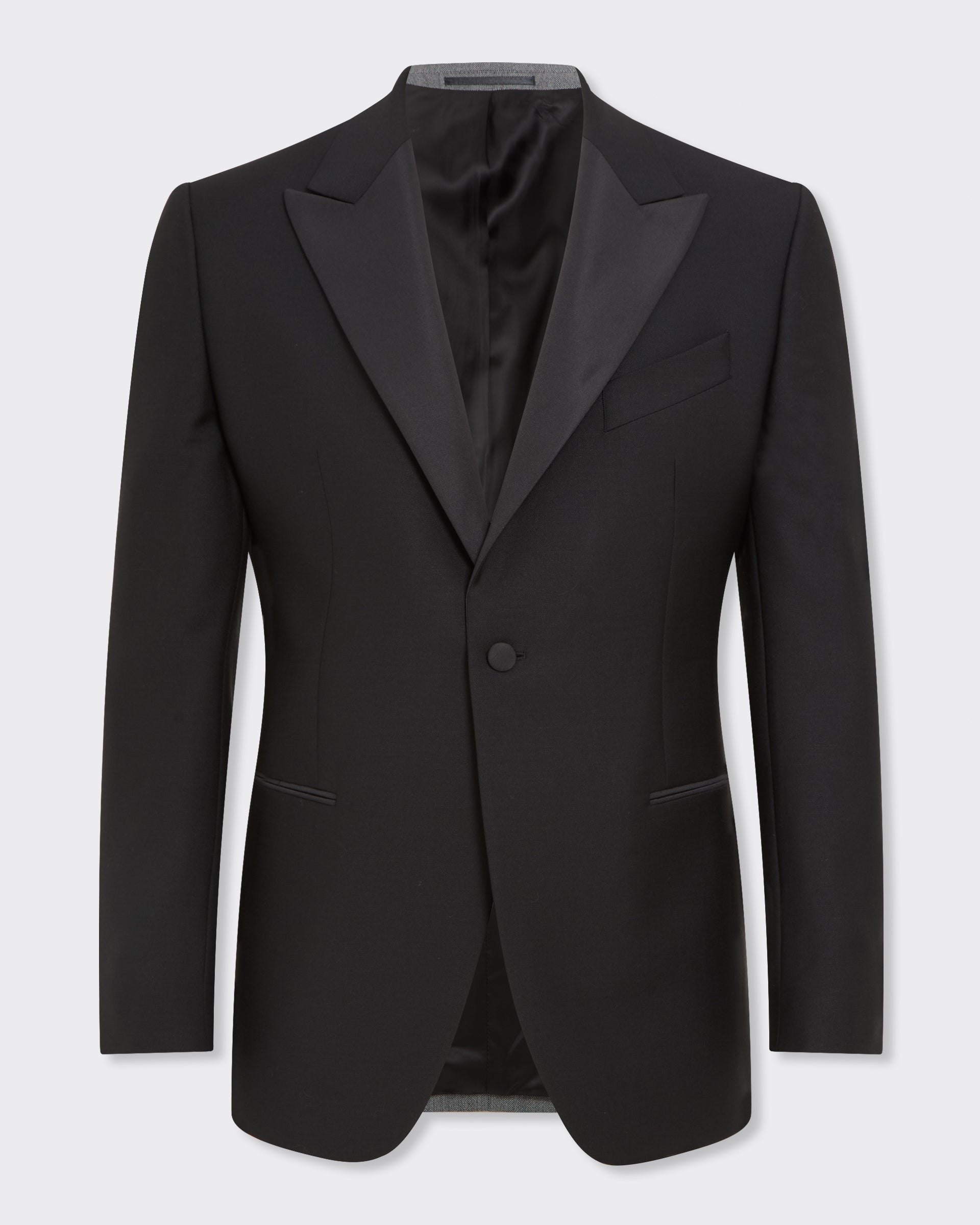 Shelford Black Wool Mohair Barathea Peak Dinner Jacket