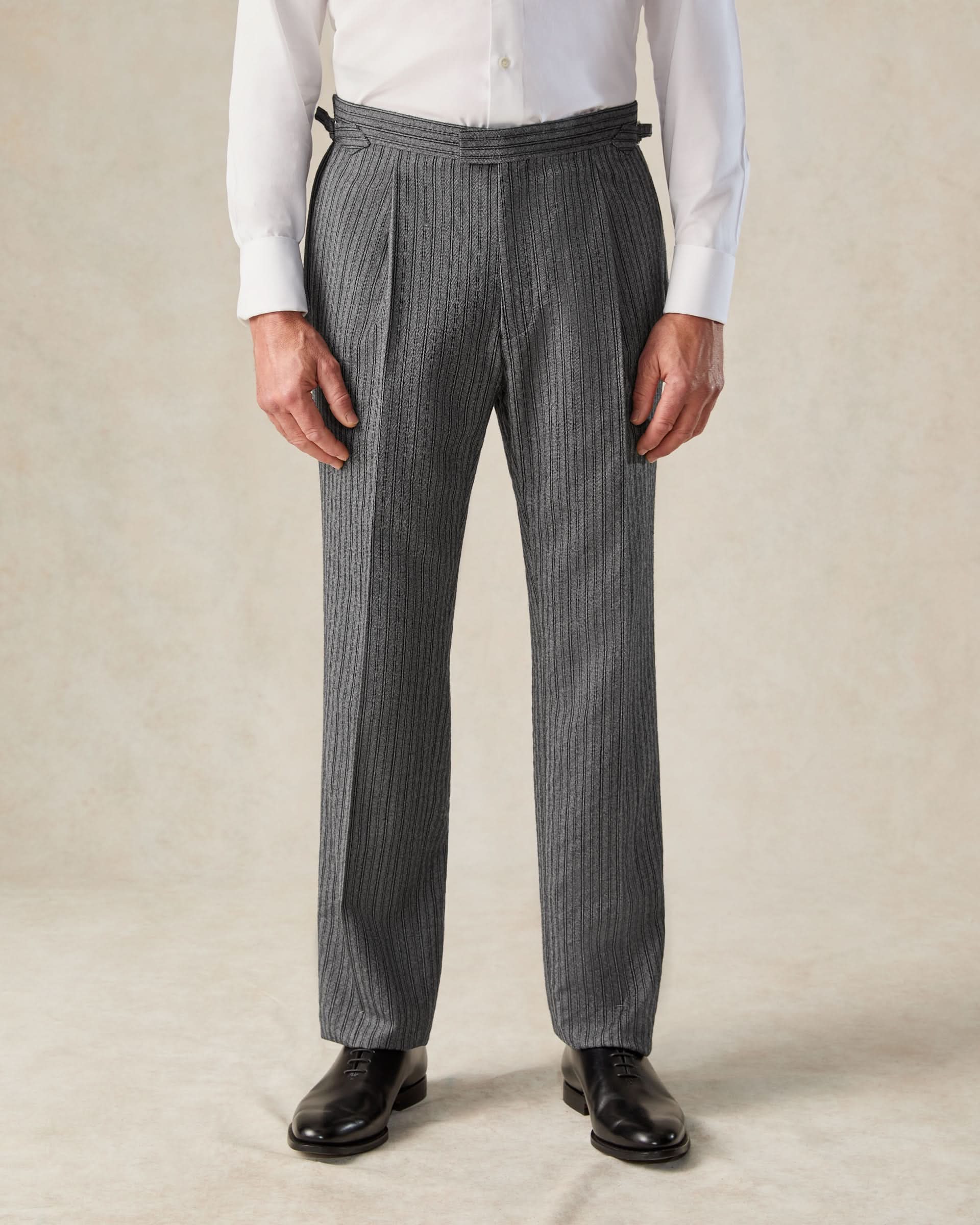 Gladstone Wool Morning Stripe Wool Dress Trouser Grey