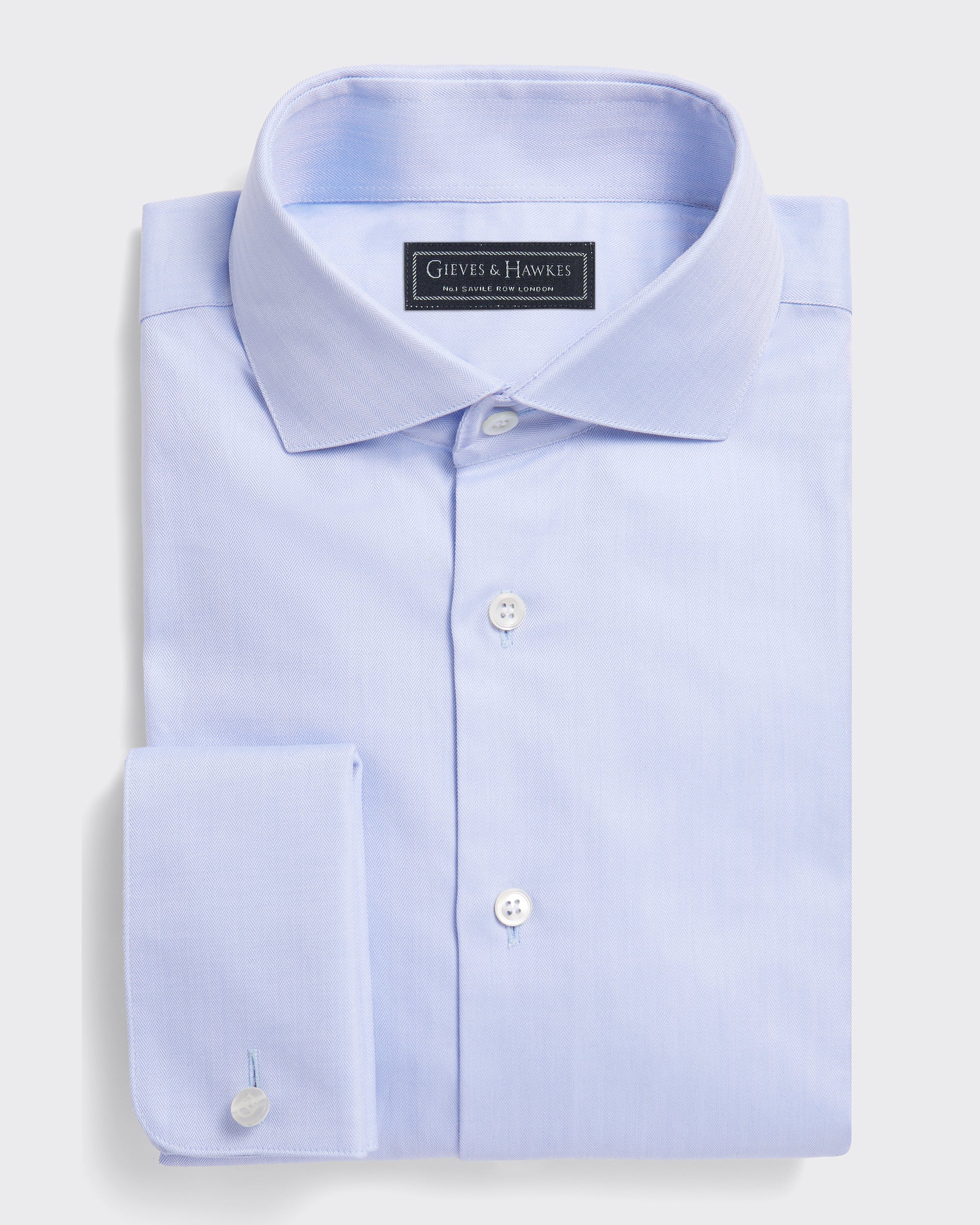 Mawbey Cotton Herringbone Double Cuff Shirt Blue