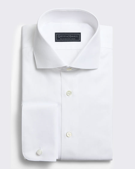 Mawbey Cotton Herringbone Double Cuff Shirt Ecru