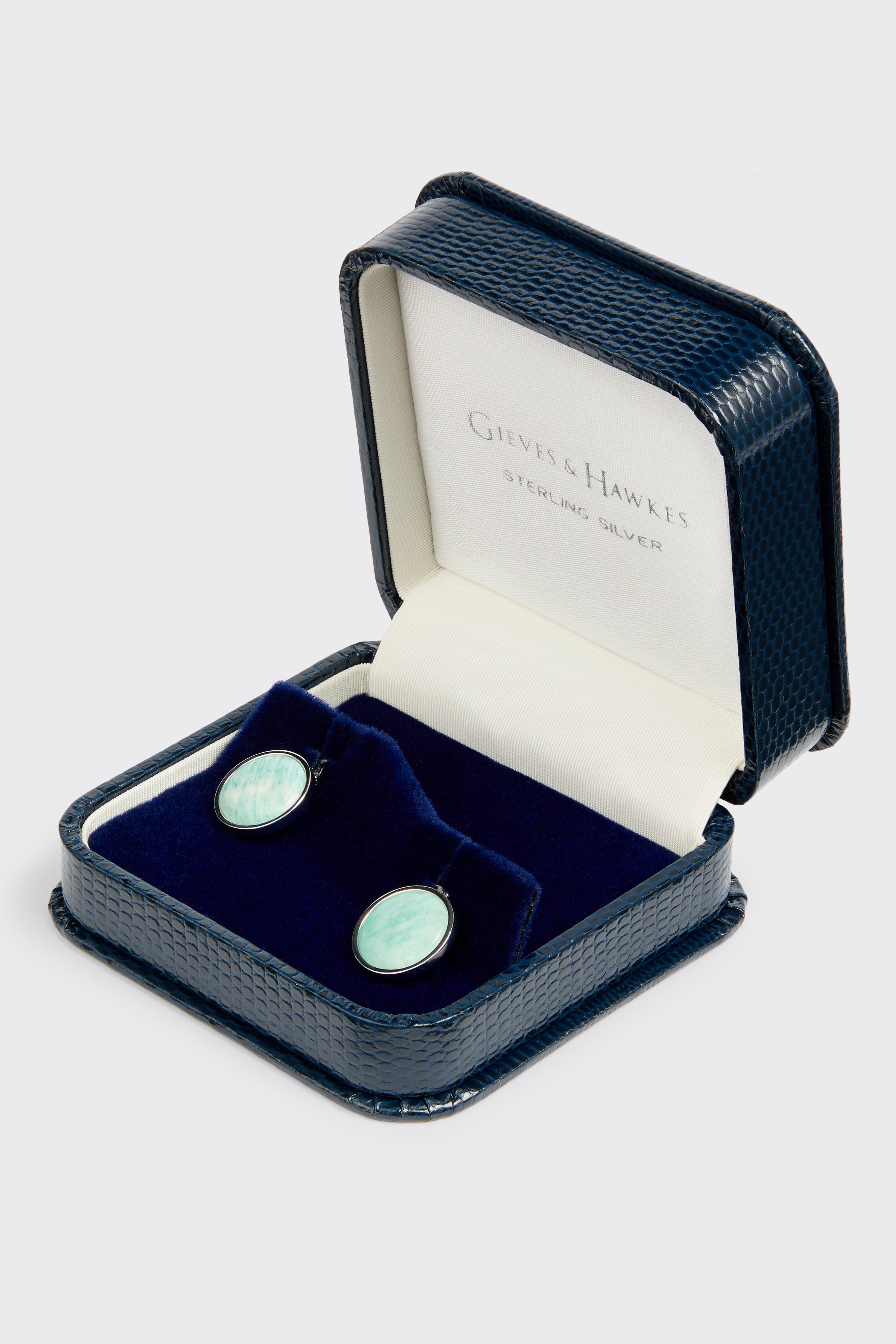 Tisdall Clint Sterling Silver Cufflinks Ice Blue Sodalite