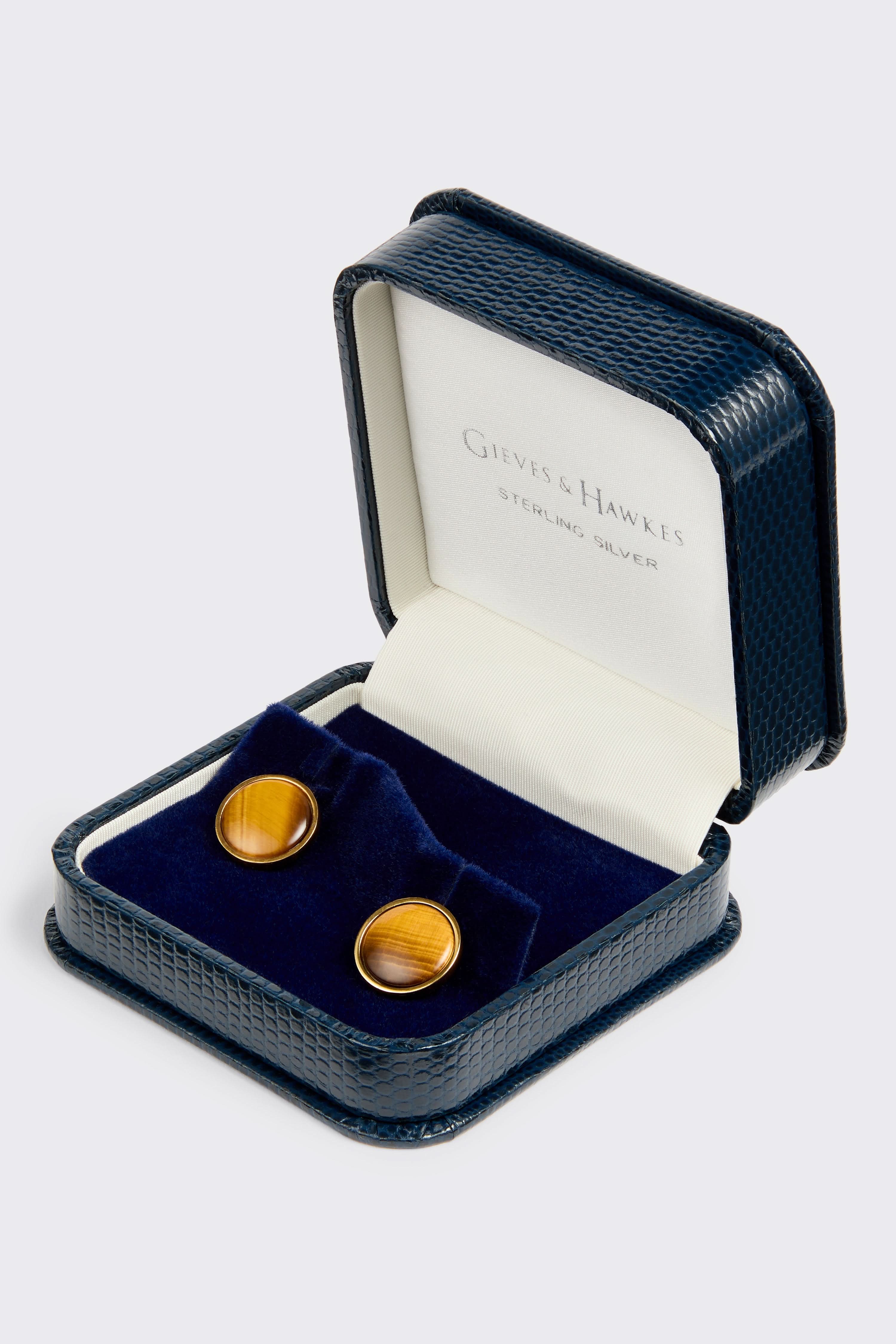 Clint Sterling Silver Cufflinks Tigerseye Med. Brown