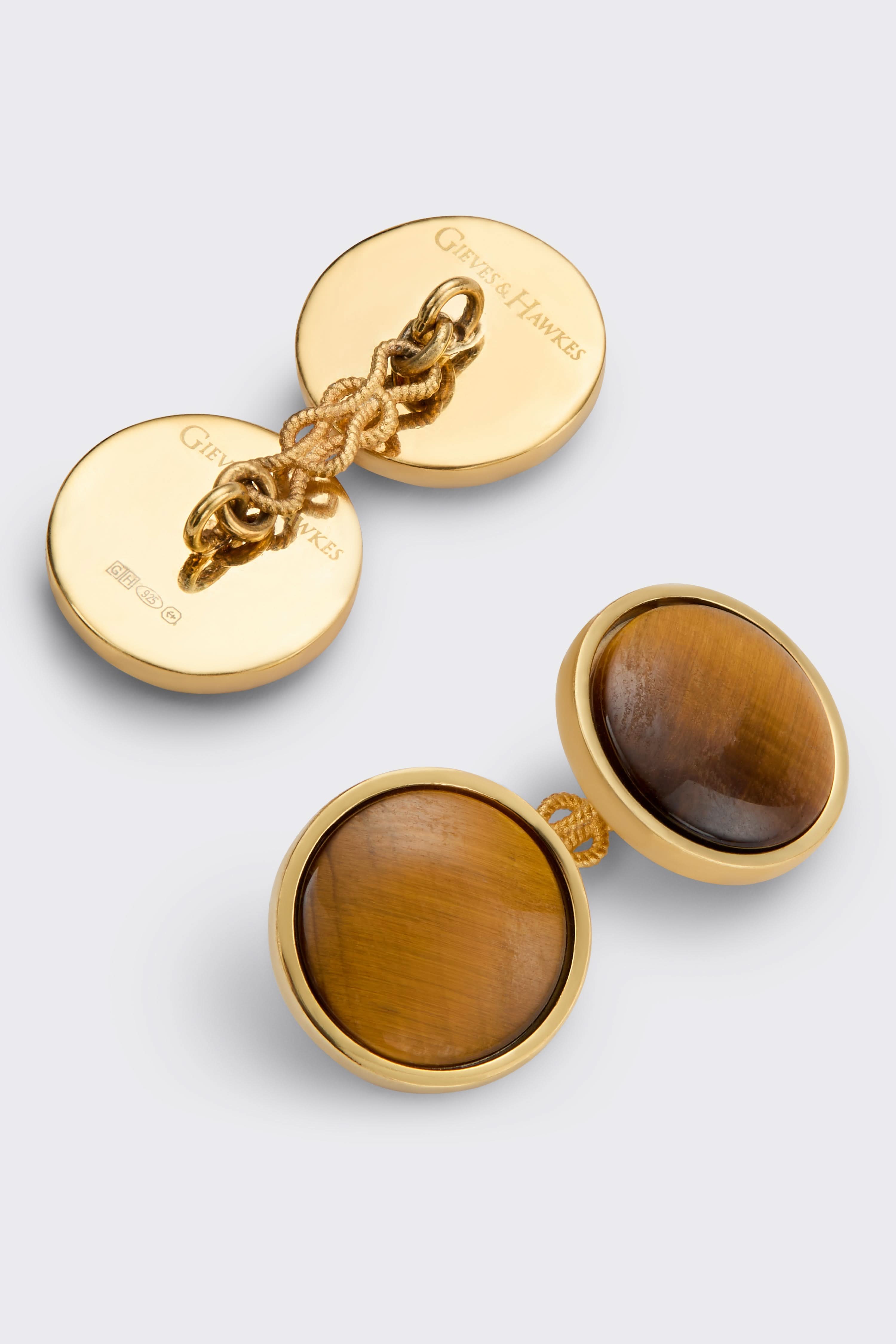 Clint Sterling Silver Cufflinks Tigerseye Med. Brown