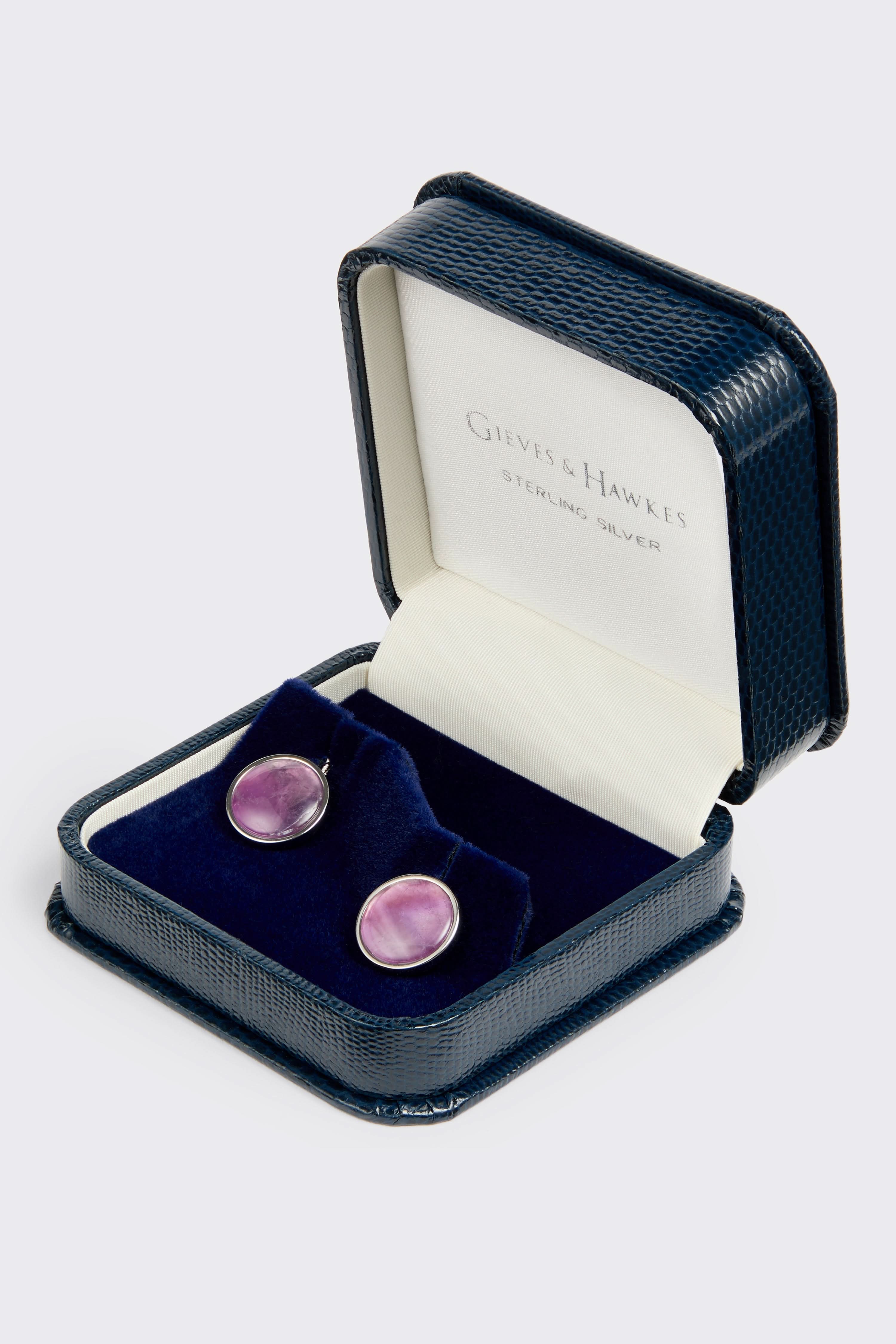 Clint Sterling Silver Reversible Cufflinks Grey/ Purple Mother of Pearl & Amethyst