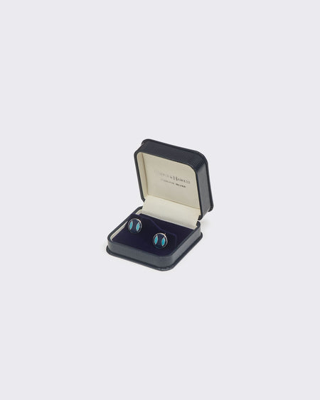 Gravener Sterling Sliver Round Enamel Cufflink Navy & Blue