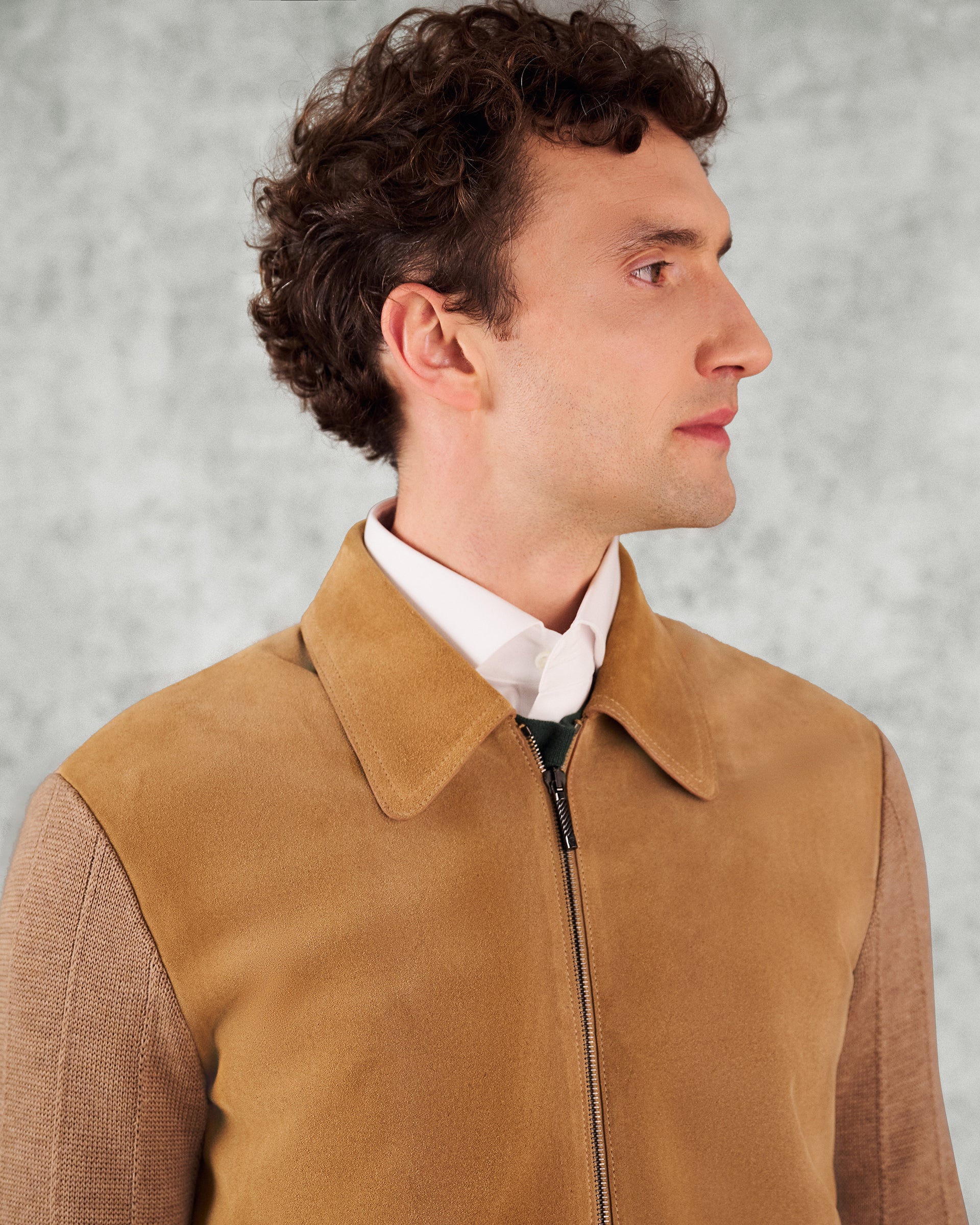 Alexander Knit and Suede Bomber Jacket Camel