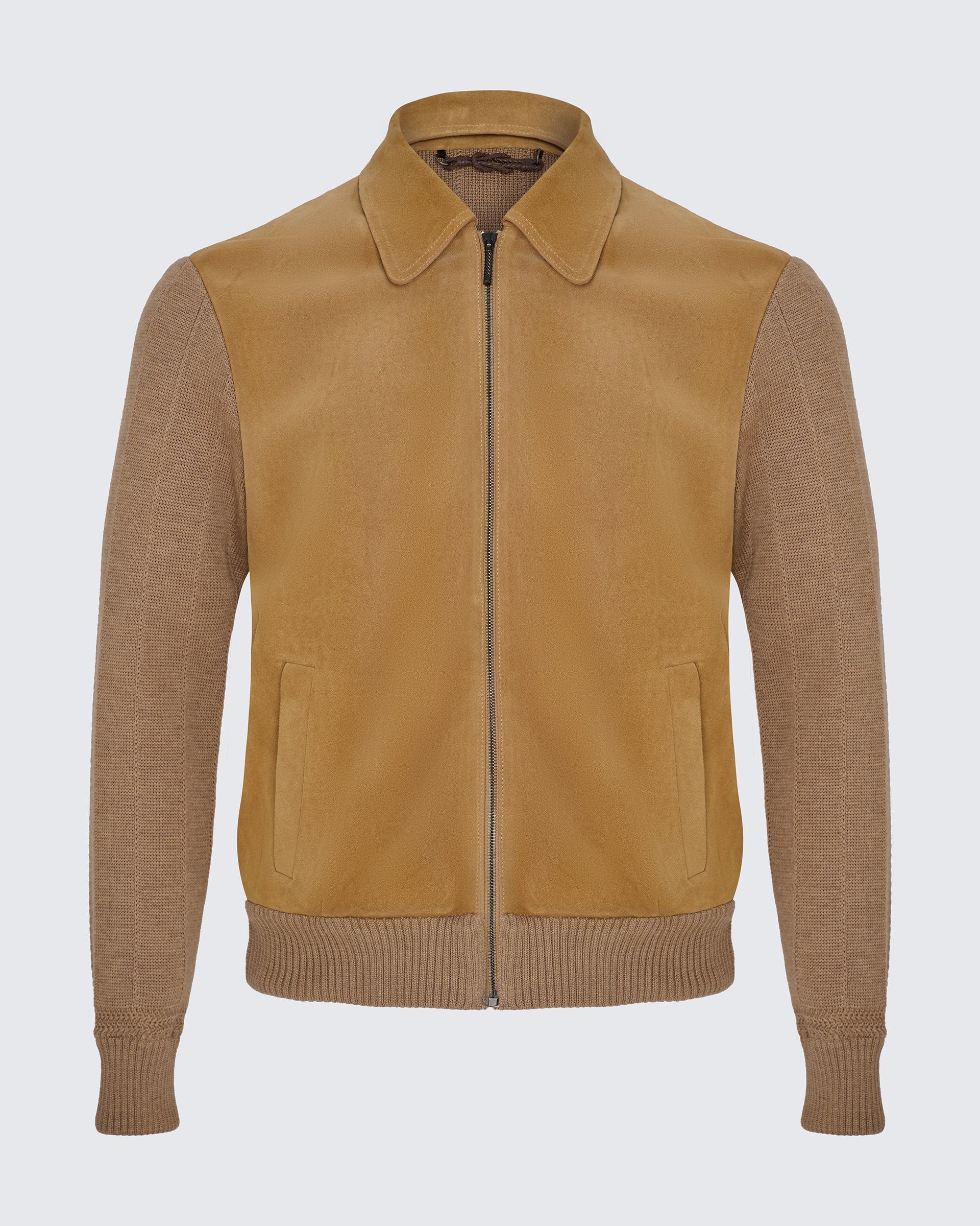Alexander Knit and Suede Bomber Jacket Camel