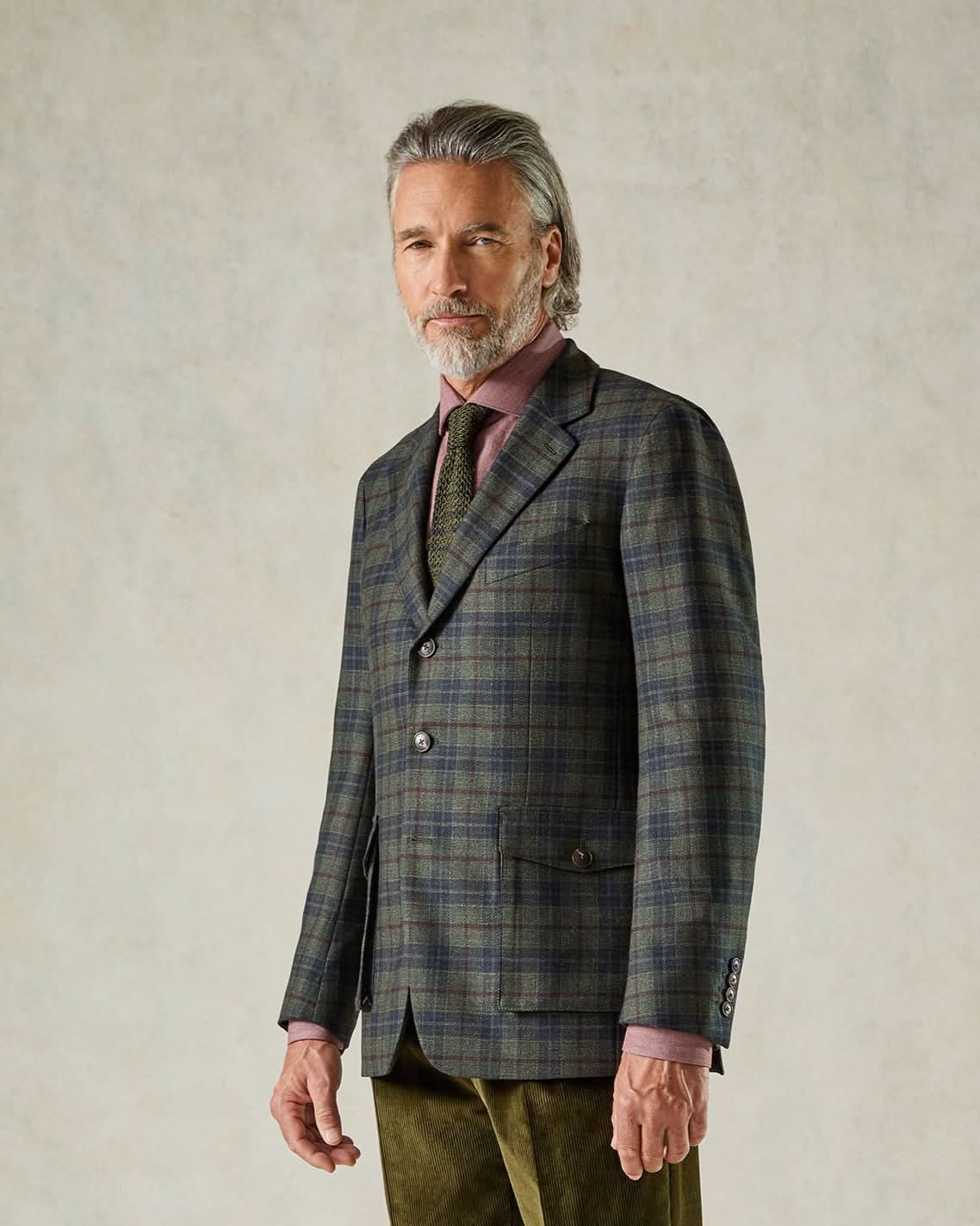 Asher Virgin Wool Check Blazer Green
