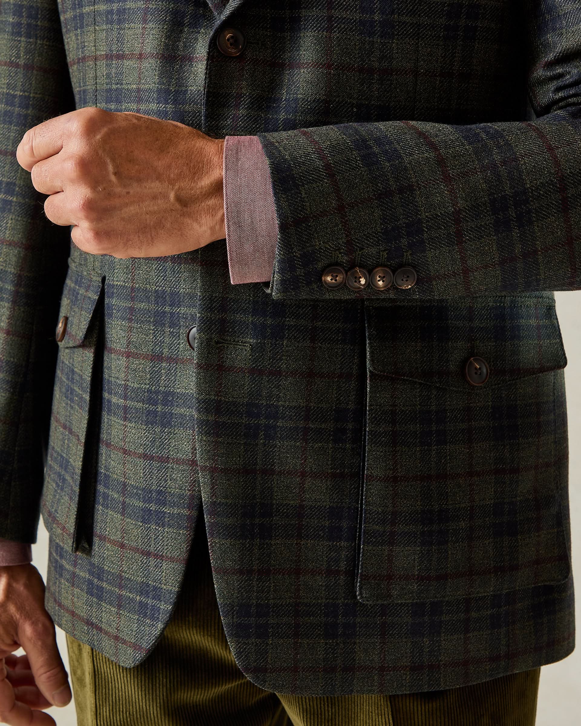 Asher Virgin Wool Check Blazer Green