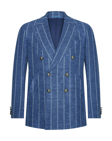 Atkinson Wool Silk Linen & Nylon Double Breasted Striped Blazer