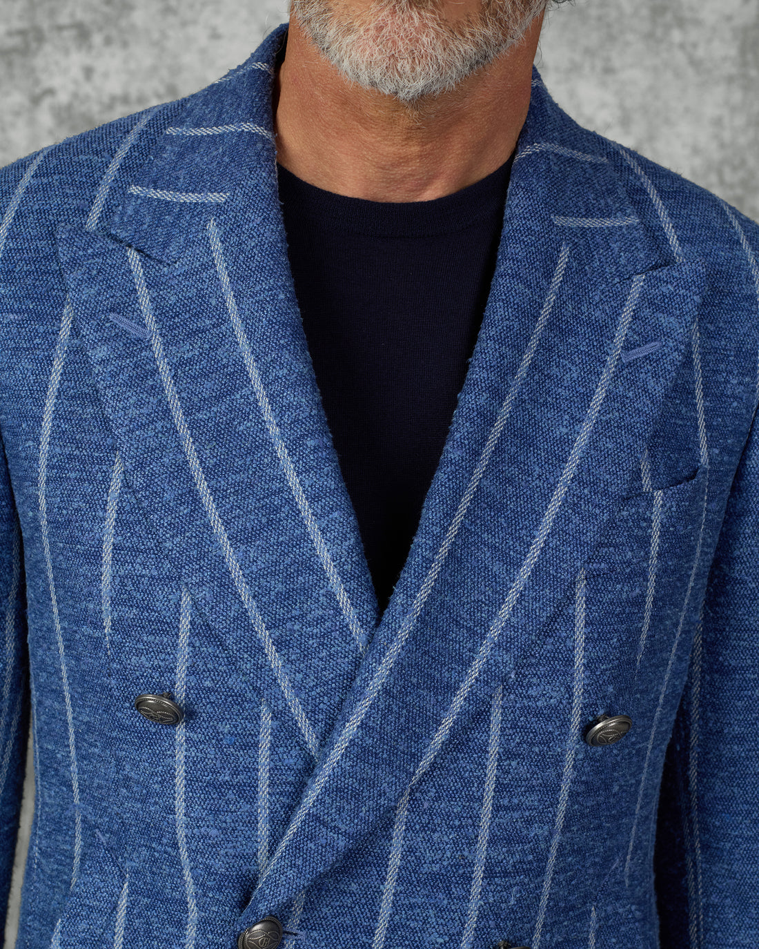 Atkinson Wool Silk Linen & Nylon Double Breasted Striped Blazer