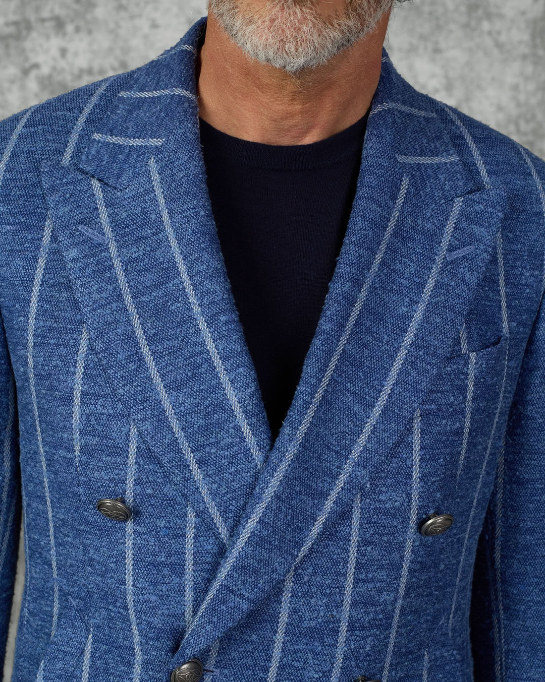 Atkinson Wool Silk Linen & Nylon Double Breasted Striped Blazer