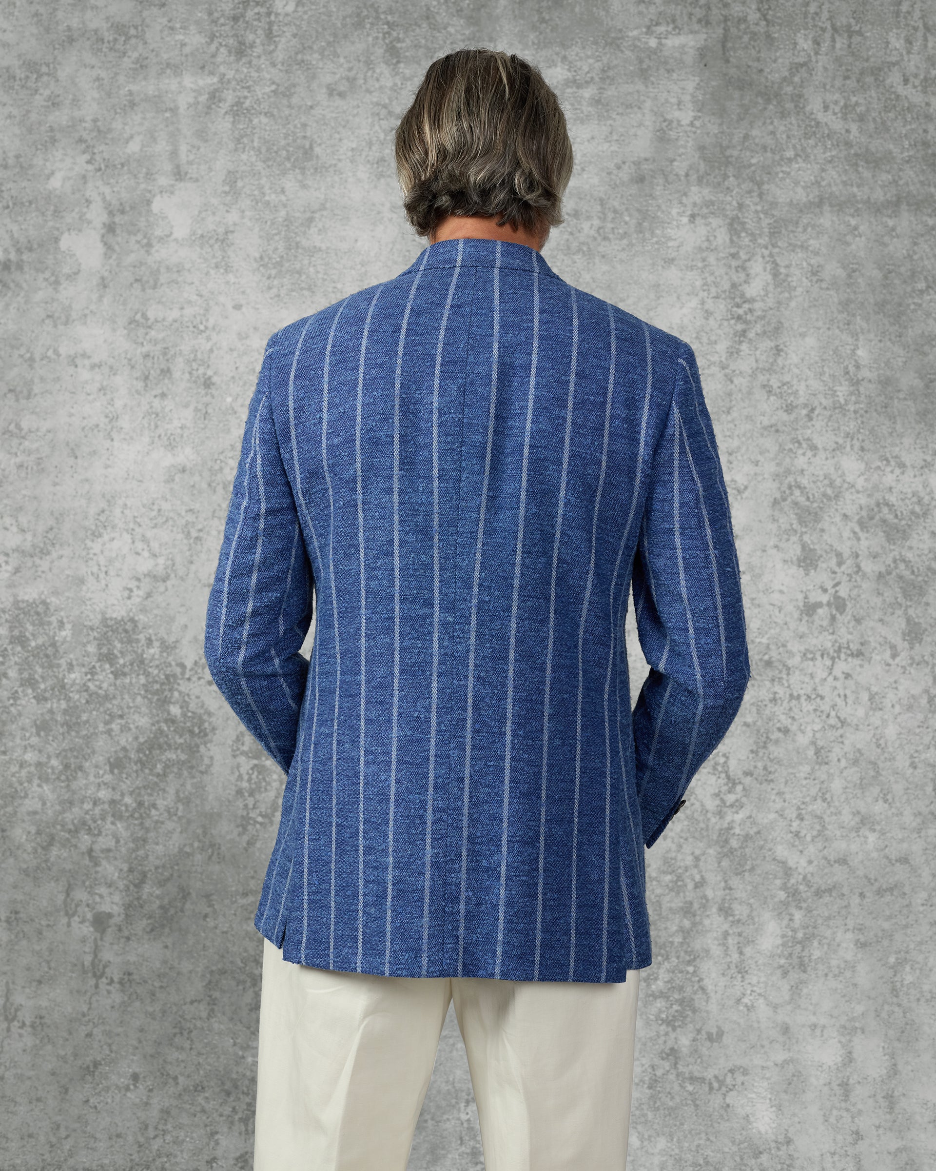 Atkinson Wool Silk Linen & Nylon Double Breasted Striped Blazer