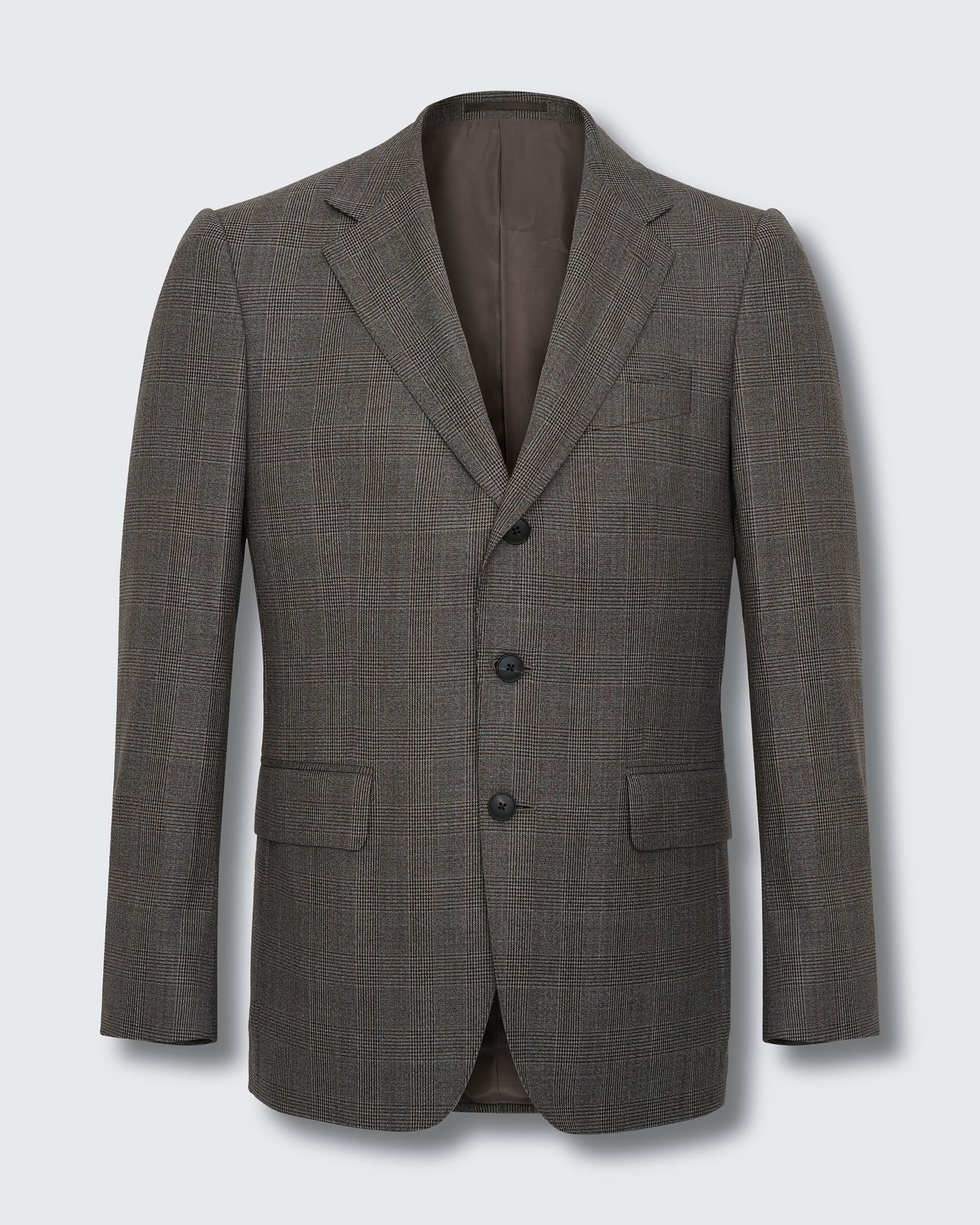 Bushell Virgin Wool Suit Jacket Brown Check