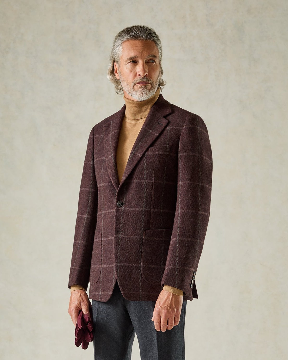Baffin Virgin Wool Cashmere Windowpane Check Blazer