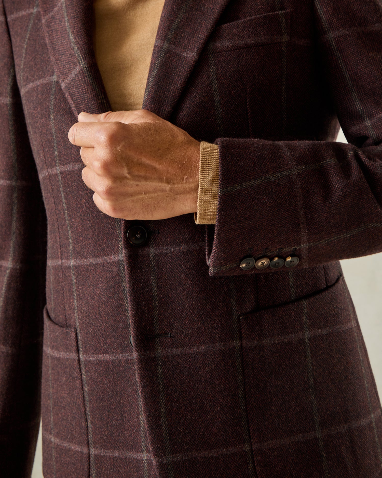 Baffin Virgin Wool Cashmere Windowpane Check Blazer