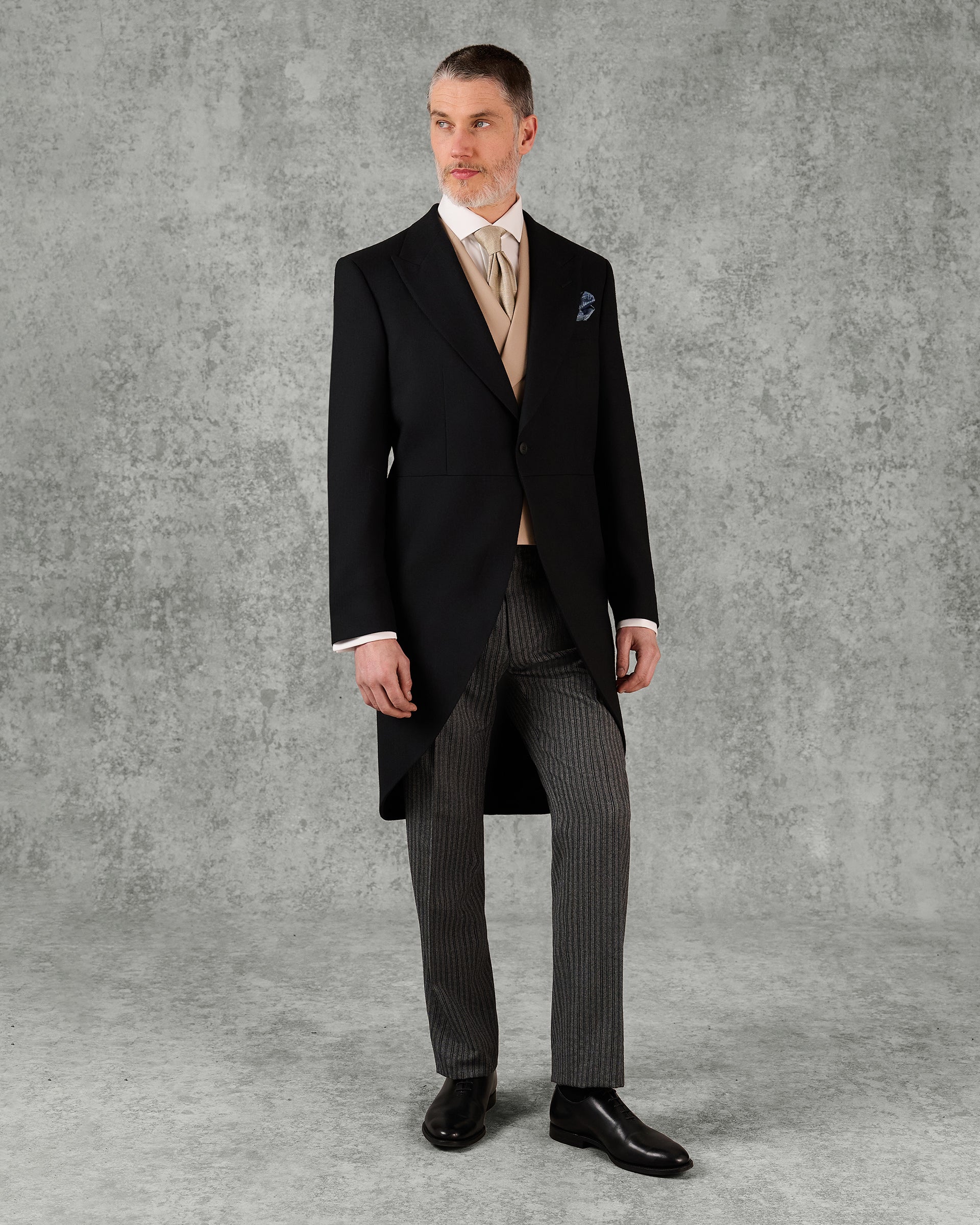 Cardale Wool Herringbone Morning Coat Black