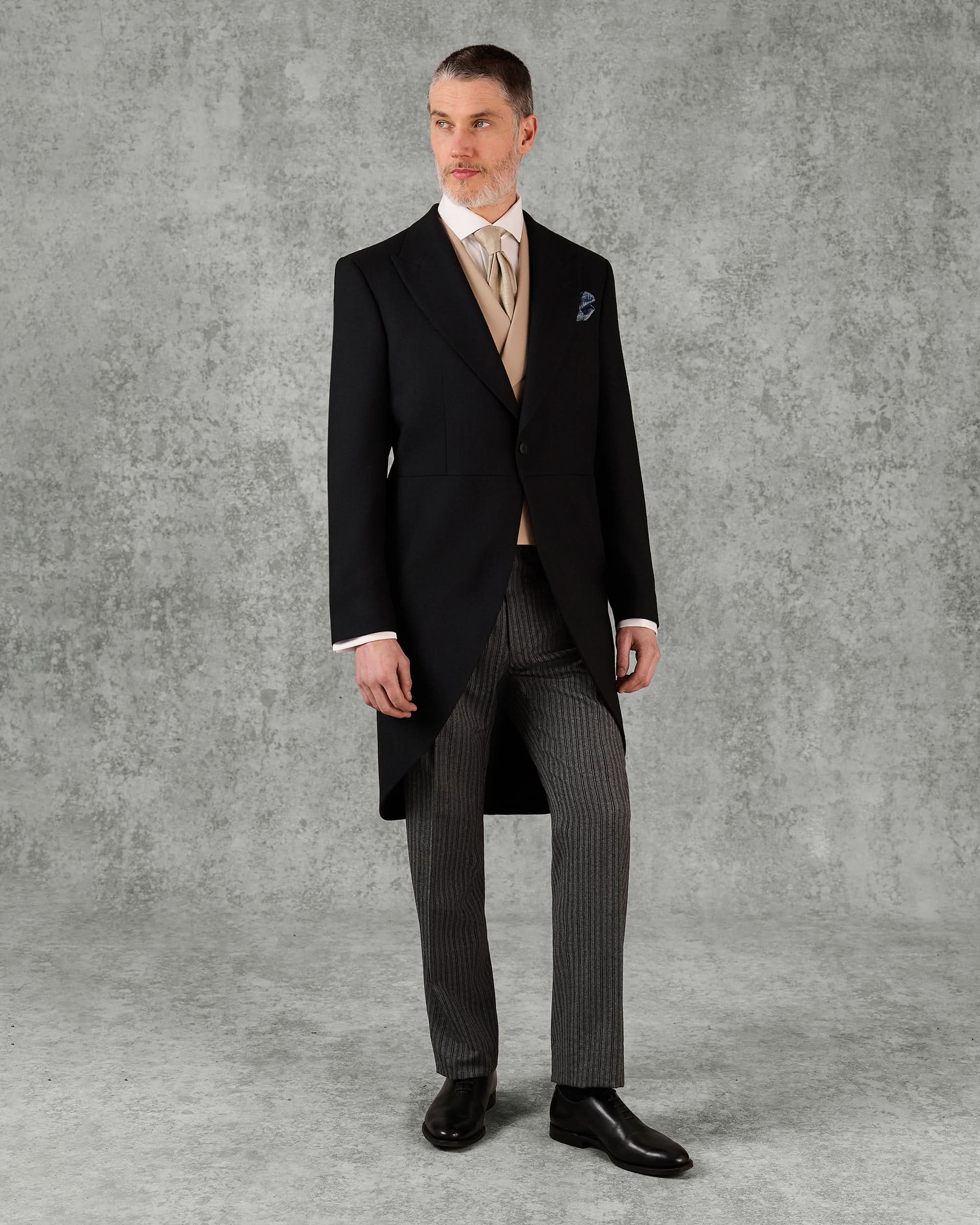 Cardale Wool Herringbone Morning Coat Black